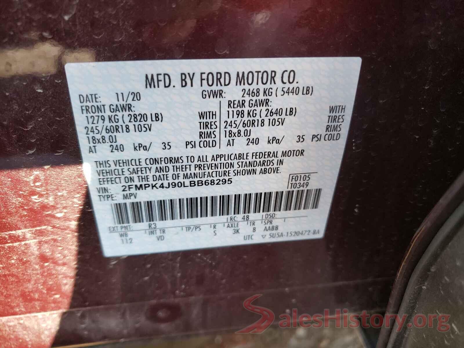 2FMPK4J90LBB68295 2020 FORD EDGE