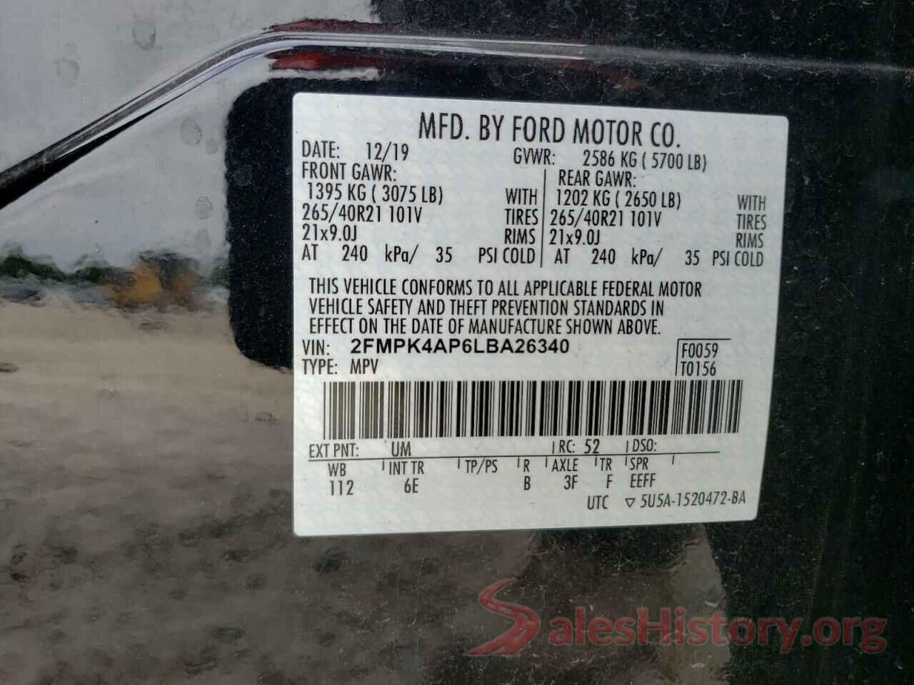 2FMPK4AP6LBA26340 2020 FORD EDGE