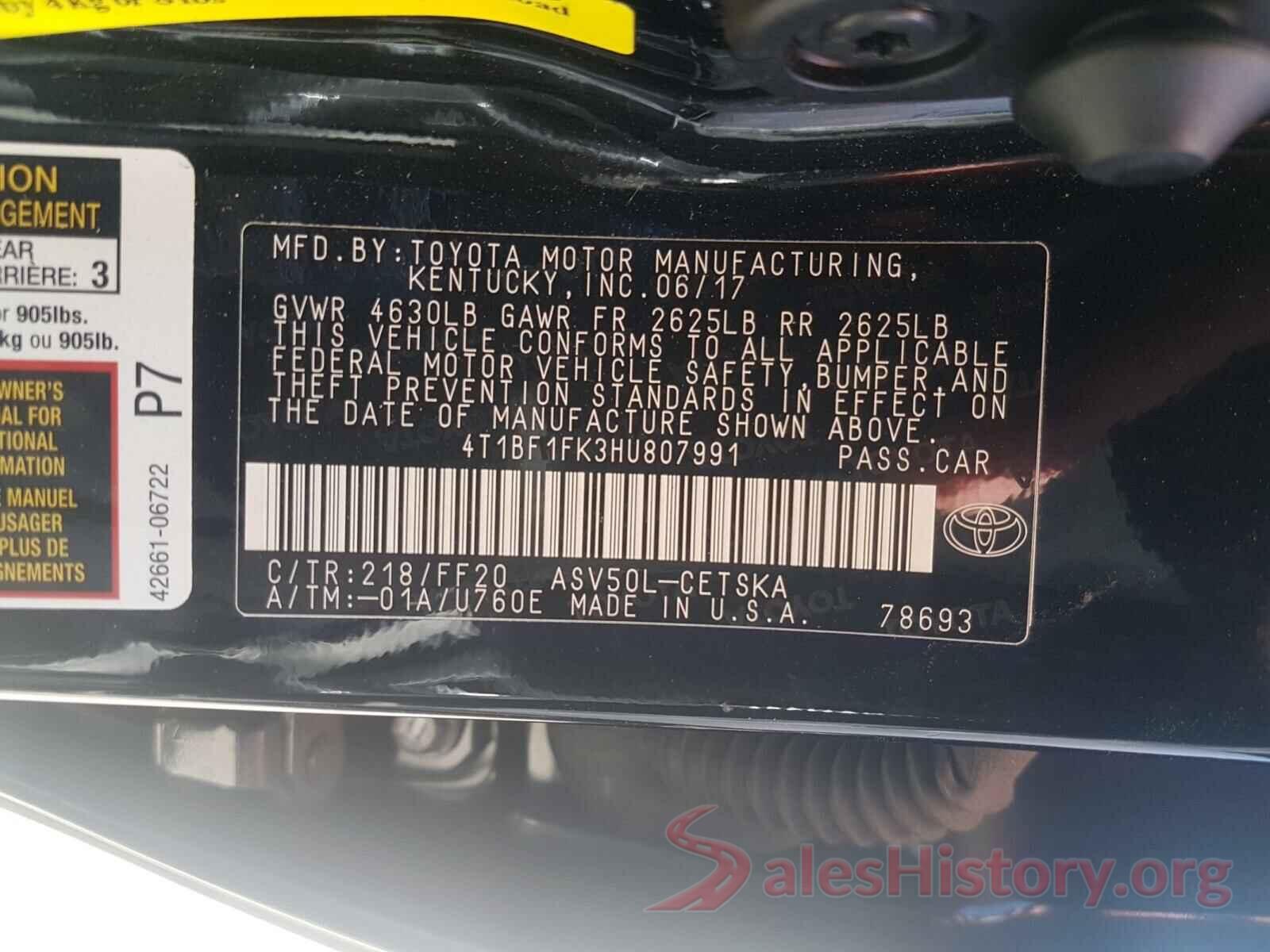 4T1BF1FK3HU807991 2017 TOYOTA CAMRY