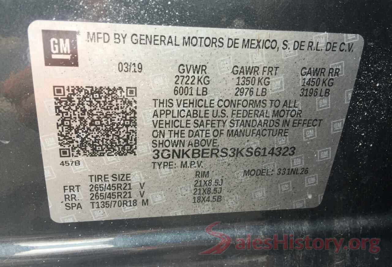 3GNKBERS3KS614323 2019 CHEVROLET BLAZER