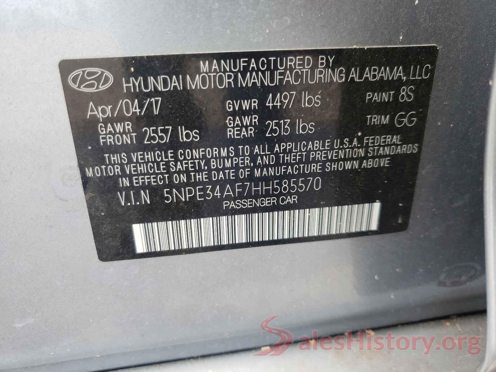 5NPE34AF7HH585570 2017 HYUNDAI SONATA