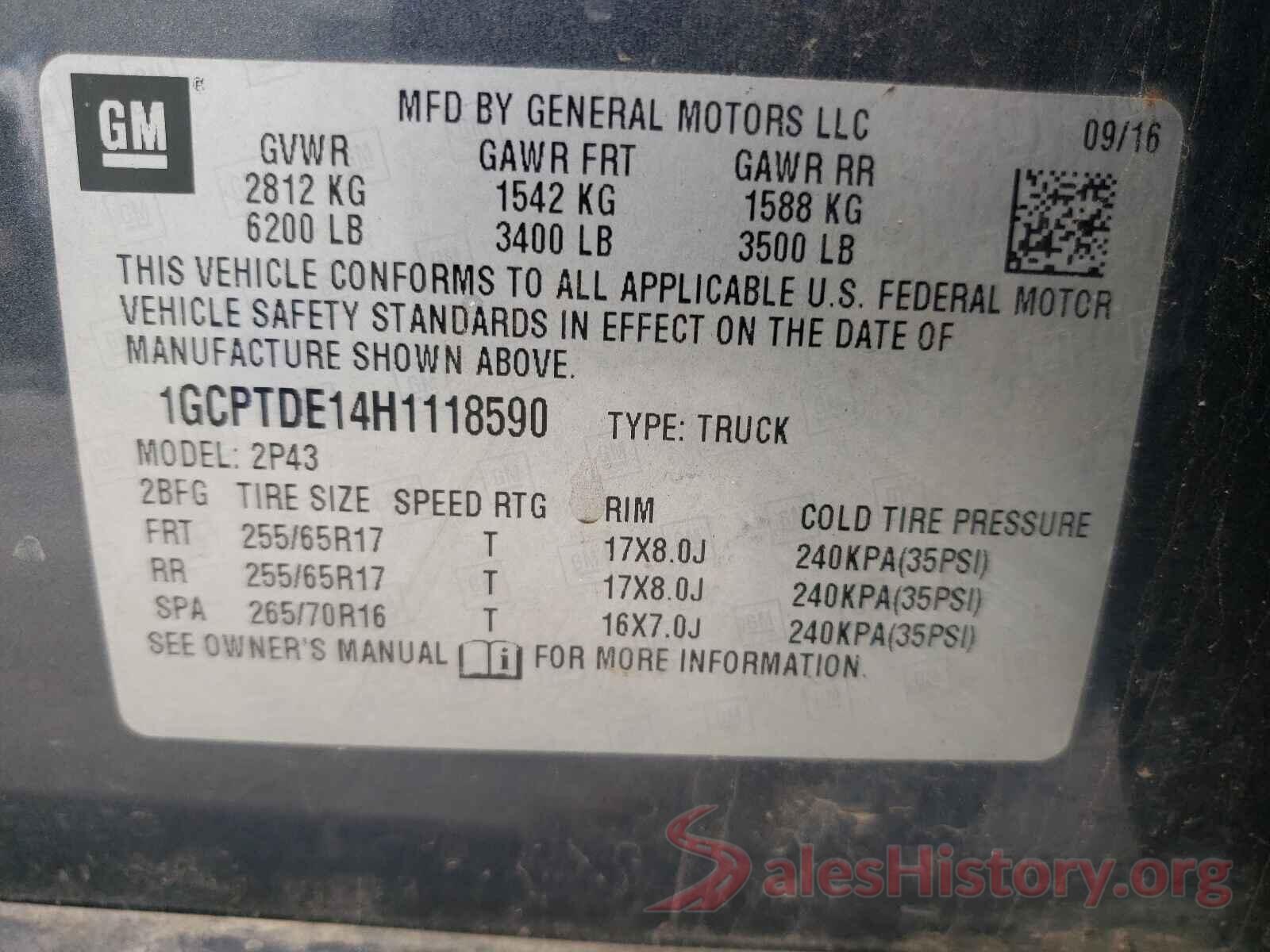 1GCPTDE14H1118590 2017 CHEVROLET COLORADO