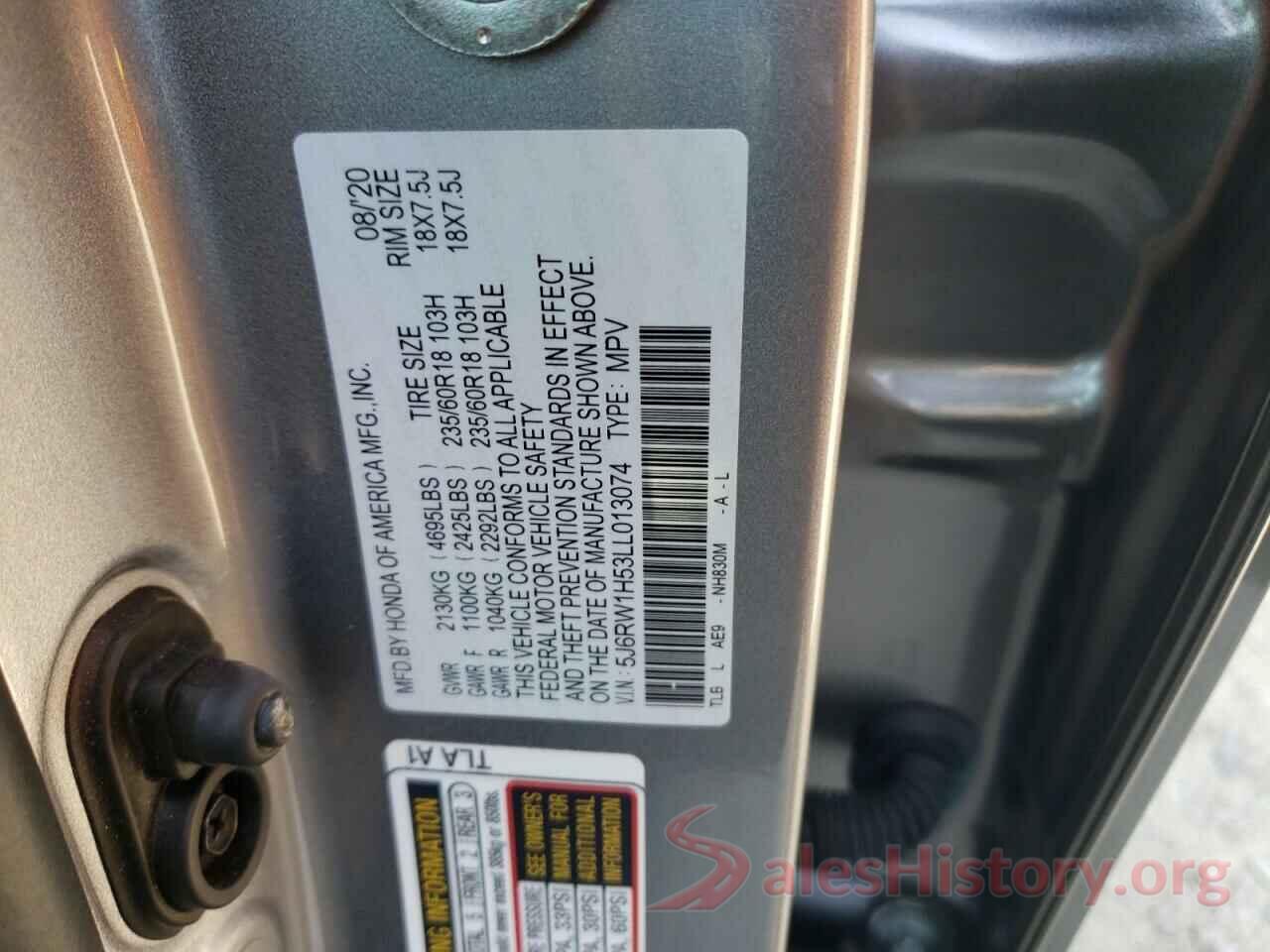 5J6RW1H53LL013074 2020 HONDA CRV