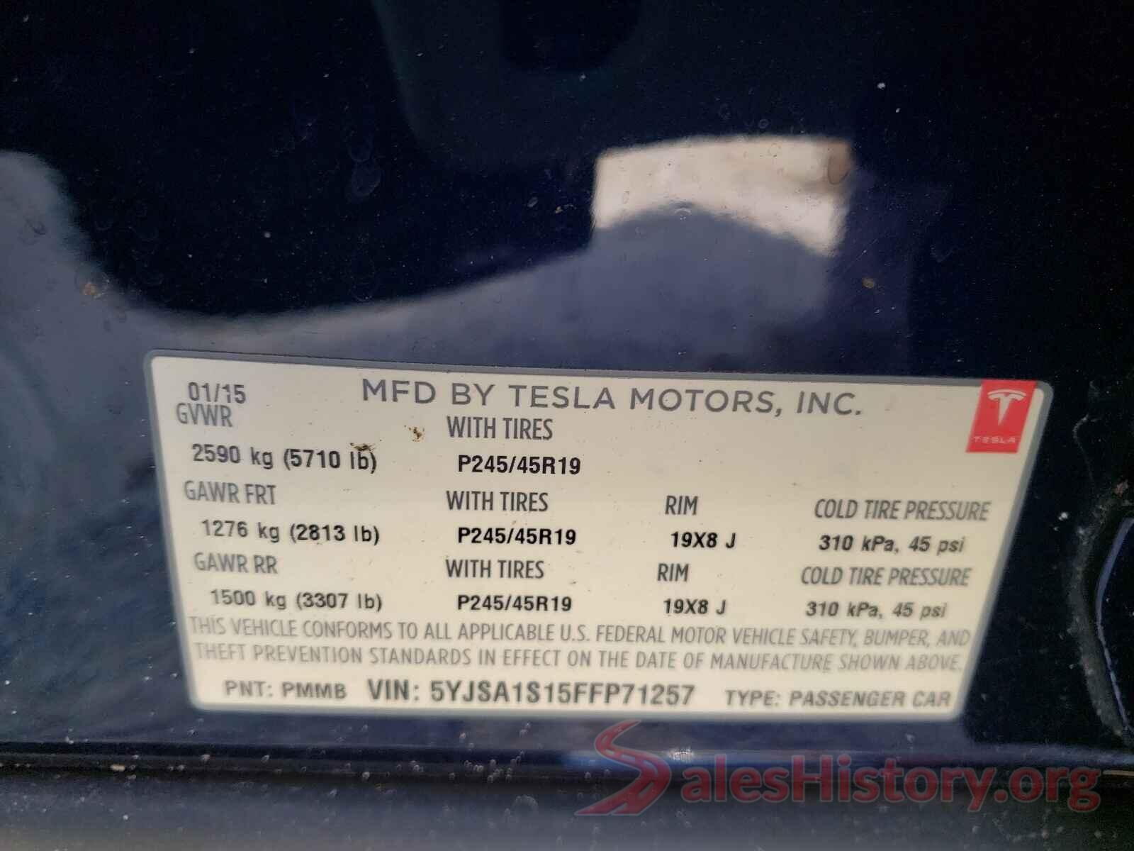 5YJSA1S15FFP71257 2015 TESLA MODEL S