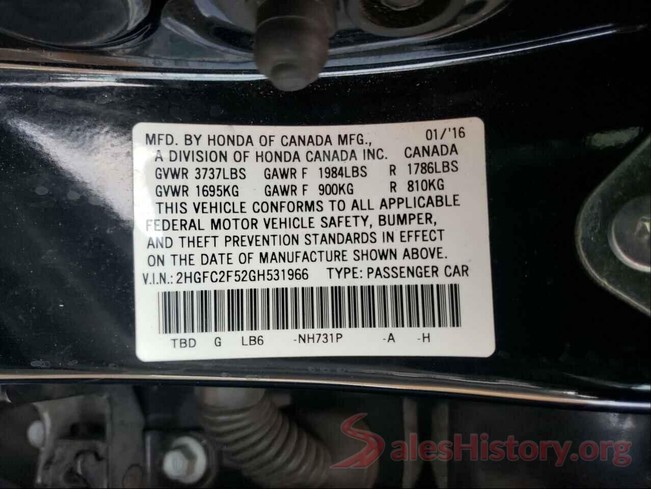 2HGFC2F52GH531966 2016 HONDA CIVIC