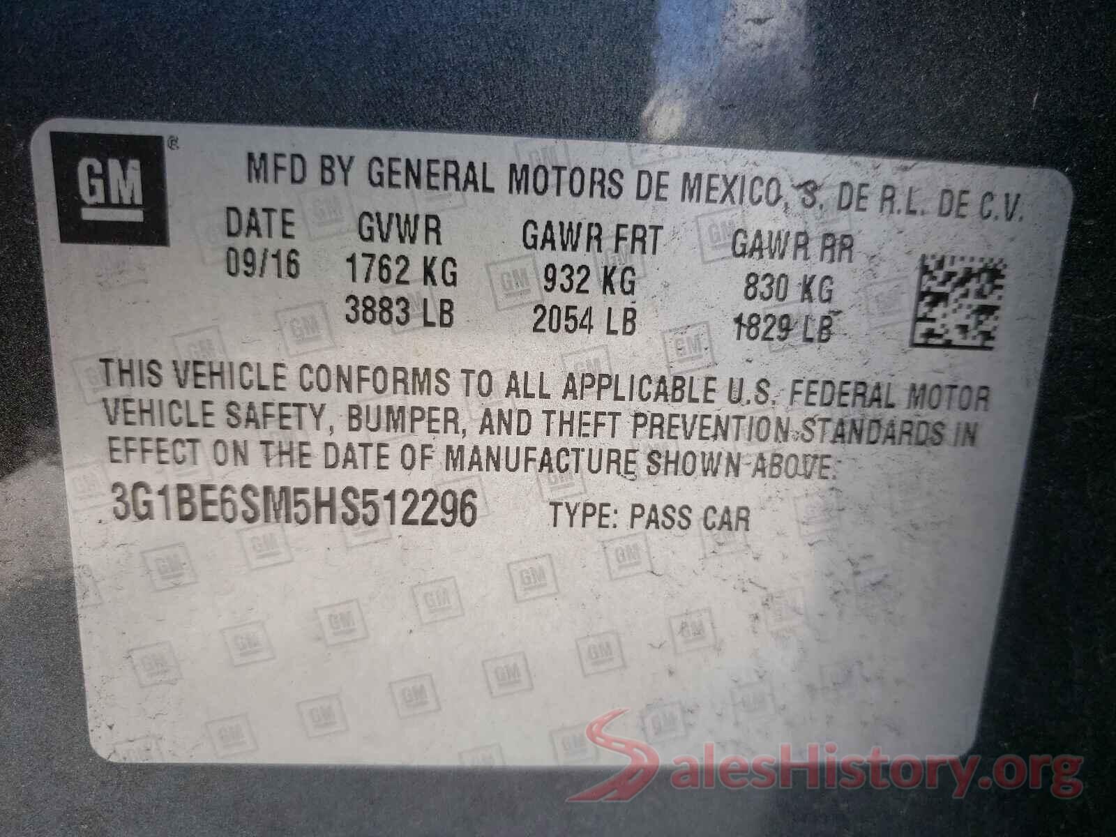 3G1BE6SM5HS512296 2017 CHEVROLET CRUZE