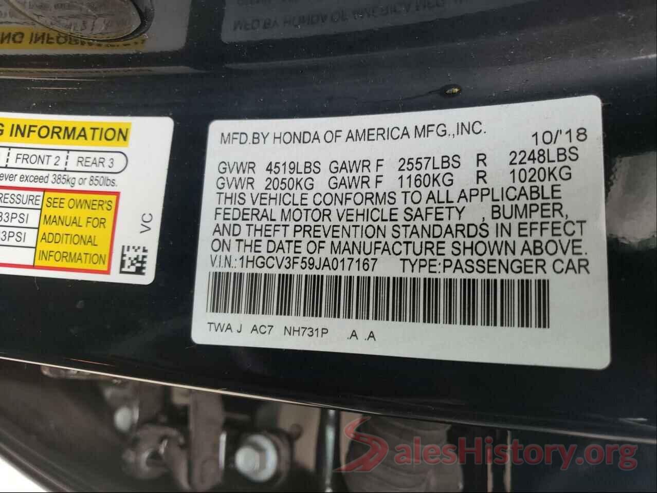 1HGCV3F59JA017167 2018 HONDA ACCORD