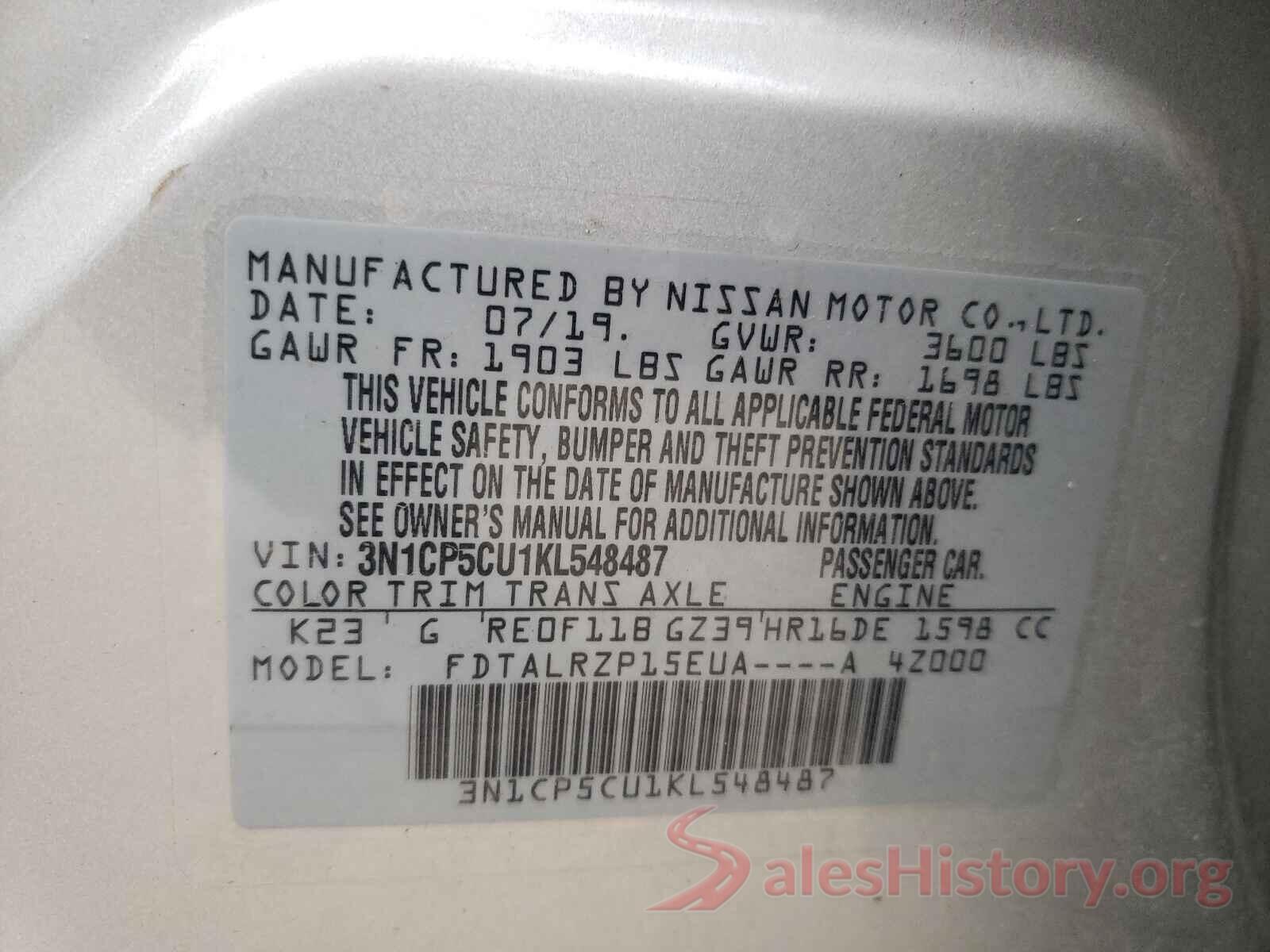 3N1CP5CU1KL548487 2019 NISSAN KICKS