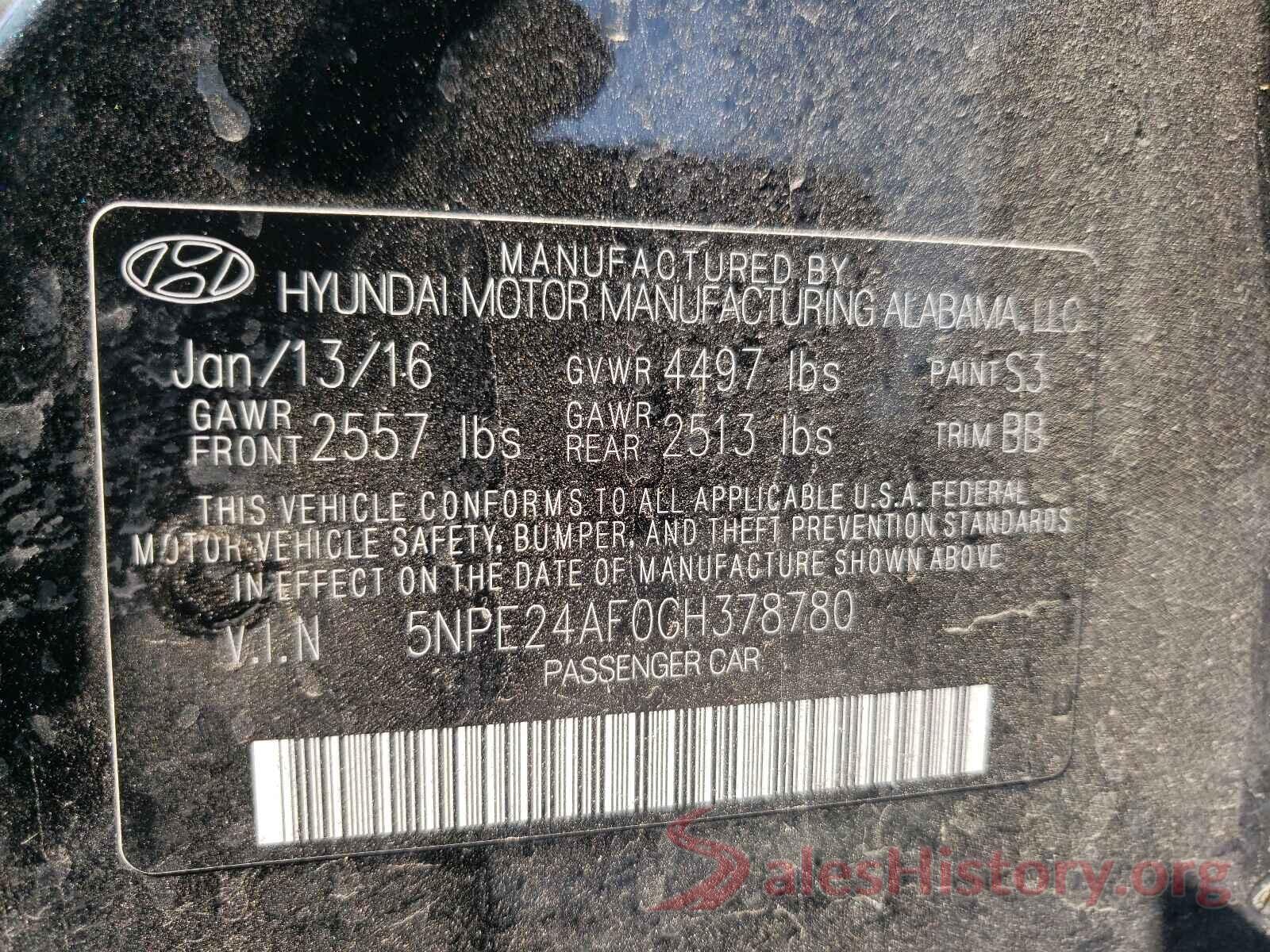 5NPE24AF0GH378780 2016 HYUNDAI SONATA