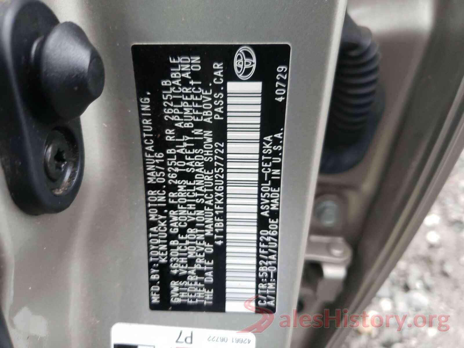 4T1BF1FKXGU257722 2016 TOYOTA CAMRY