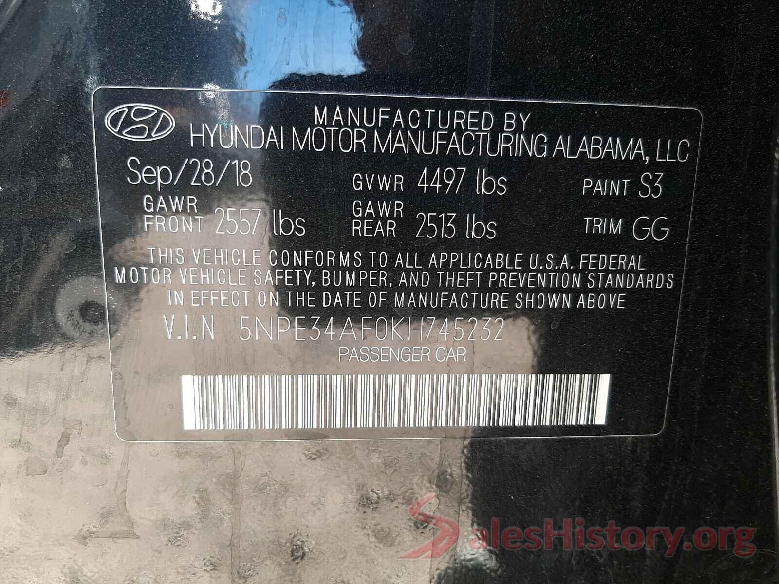 5NPE34AF0KH745232 2019 HYUNDAI SONATA