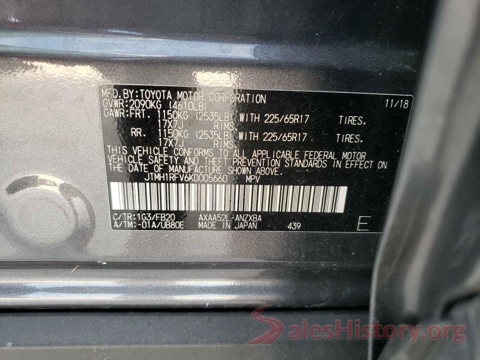 JTMH1RFV6KD005660 2019 TOYOTA RAV4