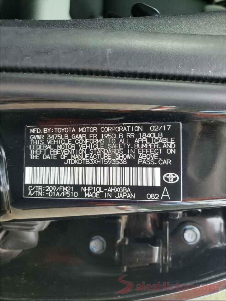 JTDKDTB3XH1593538 2017 TOYOTA PRIUS