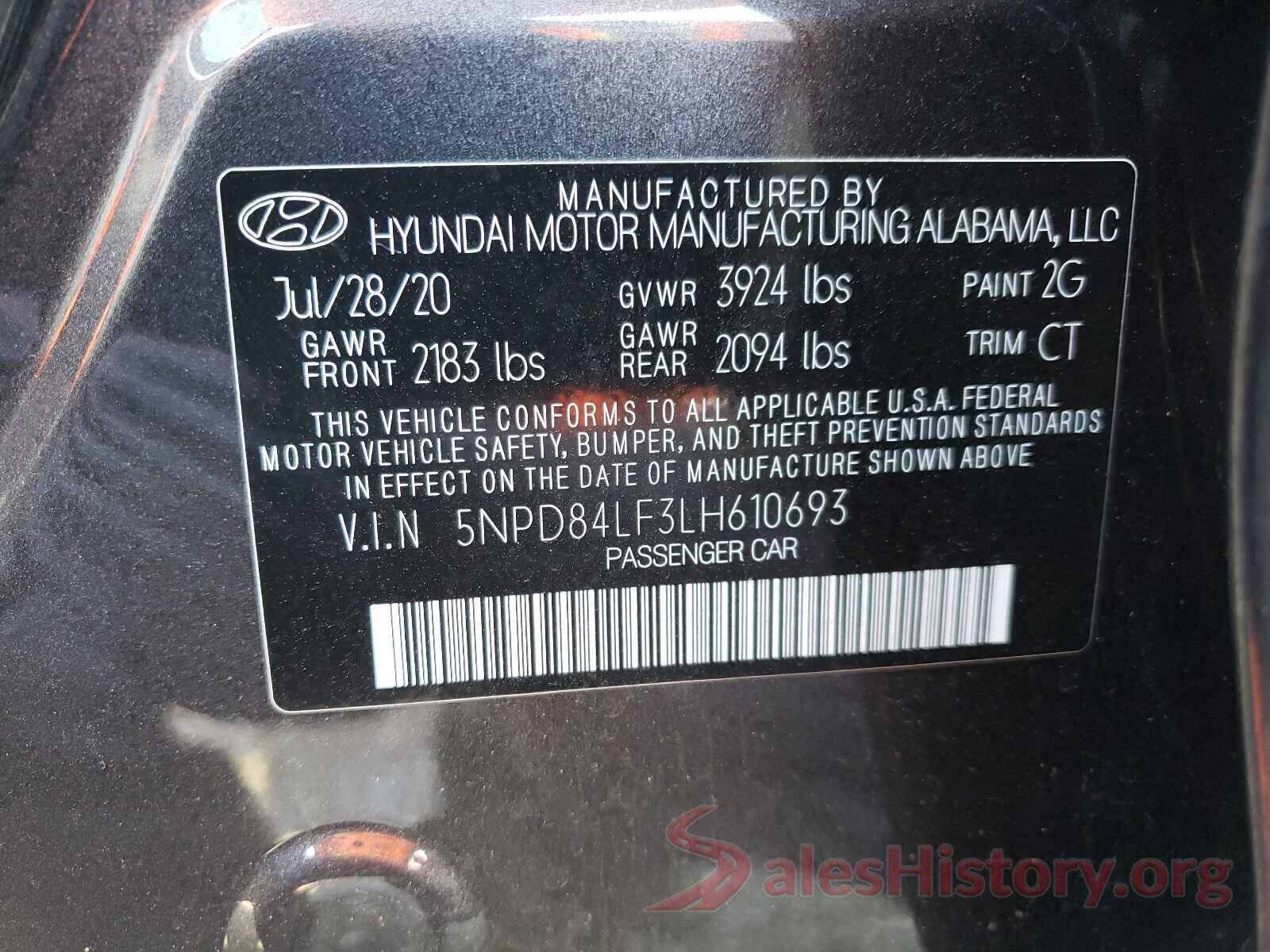 5NPD84LF3LH610693 2020 HYUNDAI ELANTRA