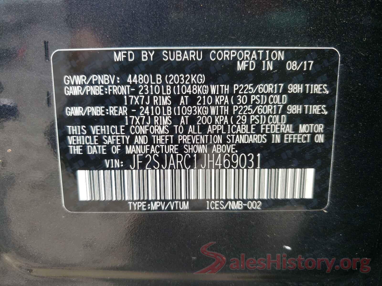 JF2SJARC1JH469031 2018 SUBARU FORESTER