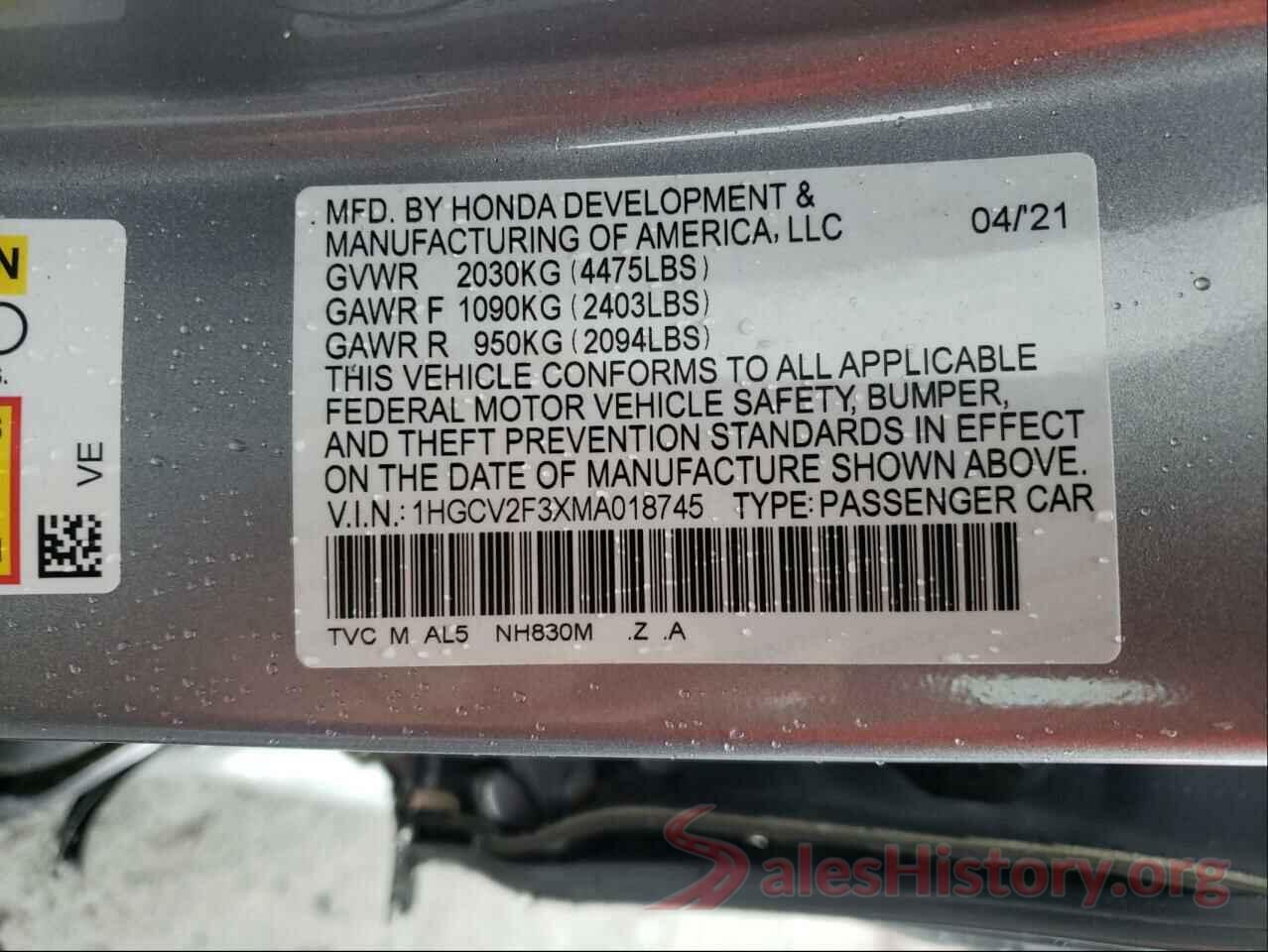 1HGCV2F3XMA018745 2021 HONDA ACCORD