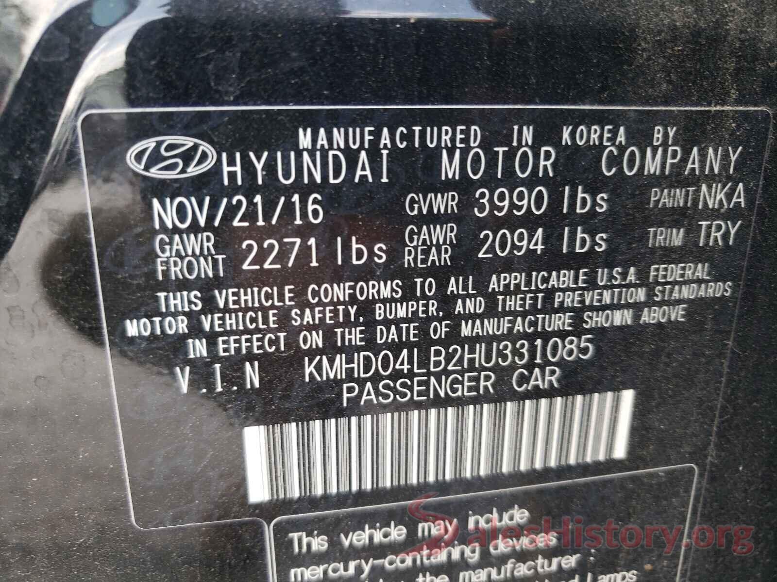 KMHD04LB2HU331085 2017 HYUNDAI ELANTRA