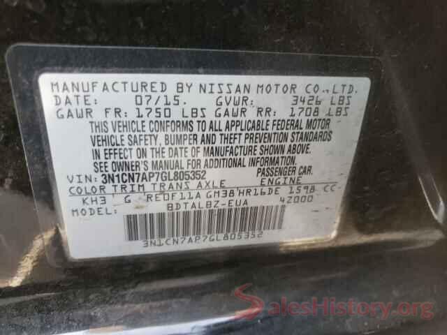 3N1CN7AP7GL805352 2016 NISSAN VERSA