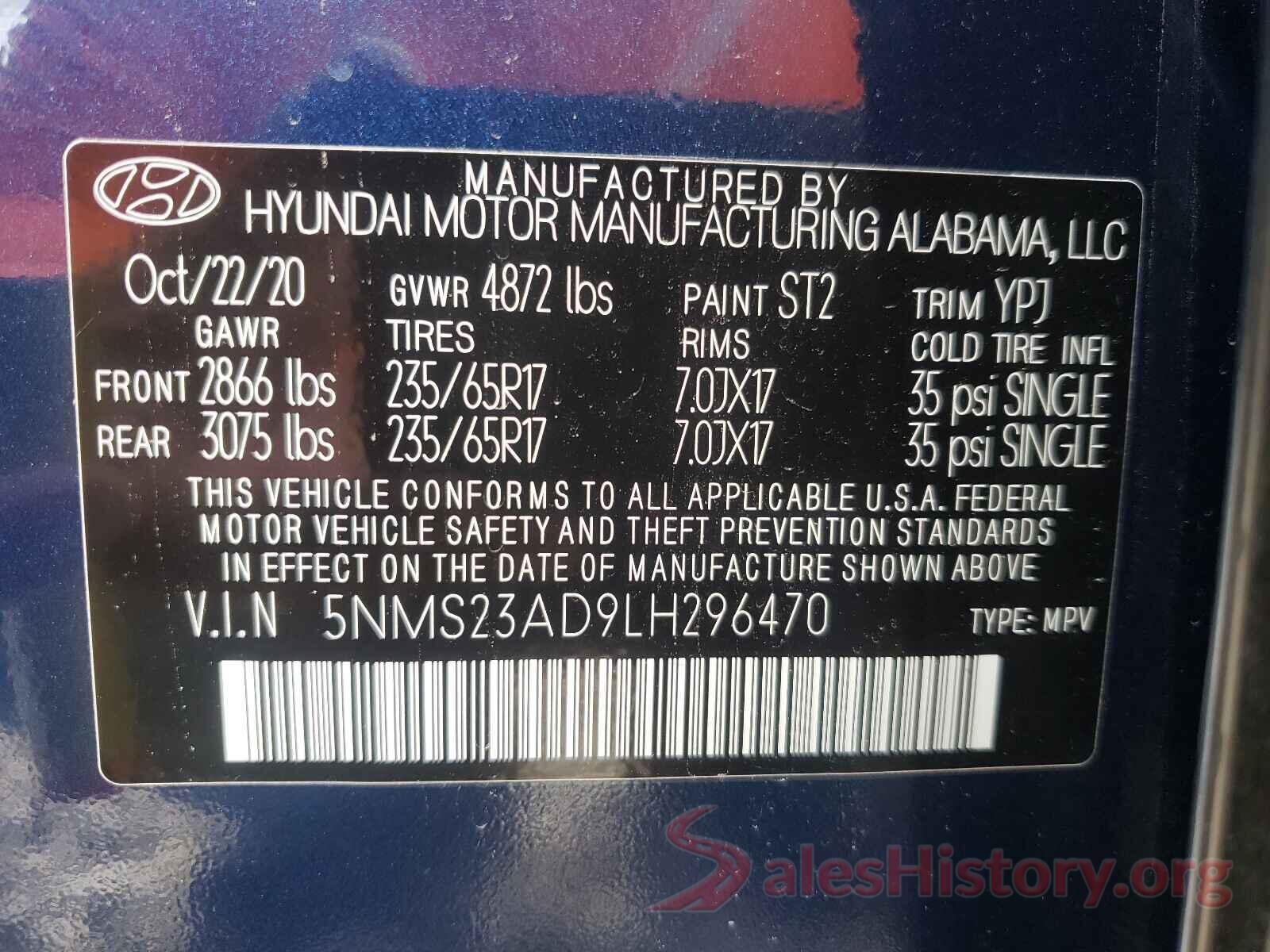 5NMS23AD9LH296470 2020 HYUNDAI SANTA FE