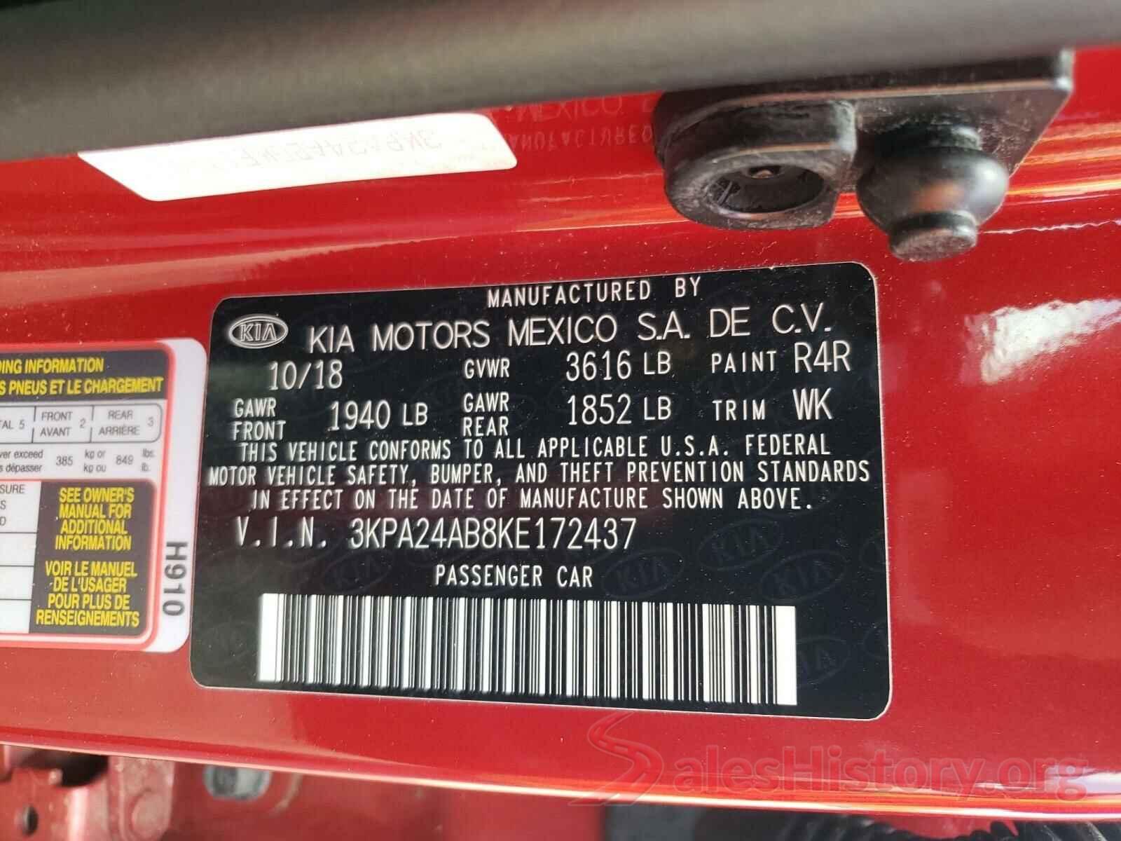 3KPA24AB8KE172437 2019 KIA RIO