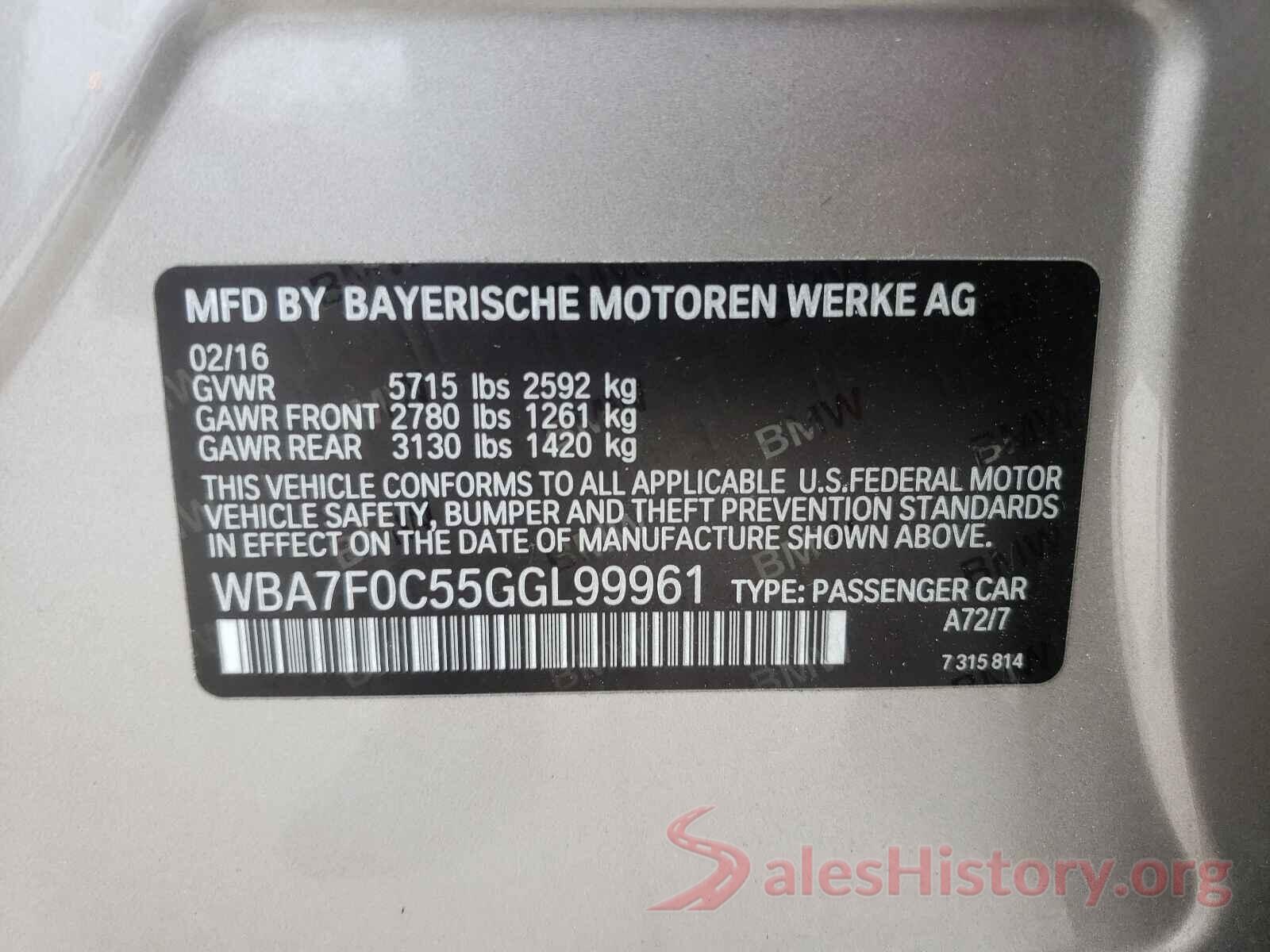 WBA7F0C55GGL99961 2016 BMW 7 SERIES