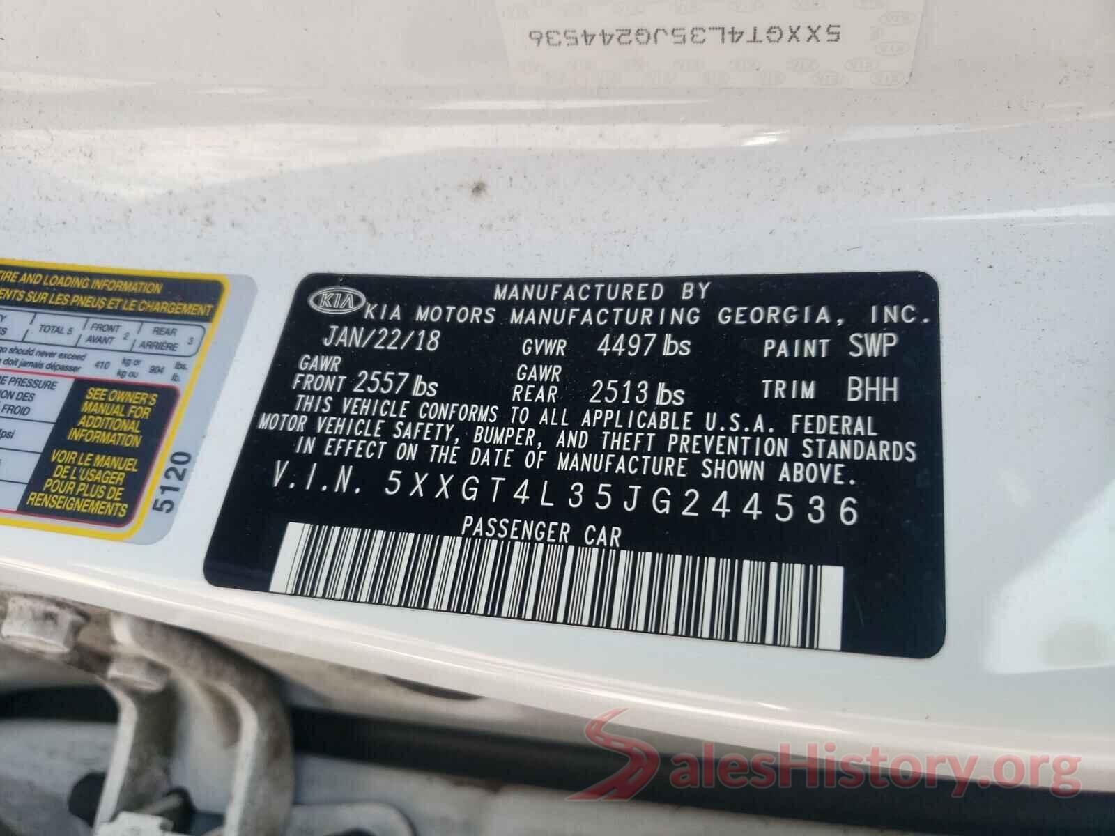 5XXGT4L35JG244536 2018 KIA OPTIMA