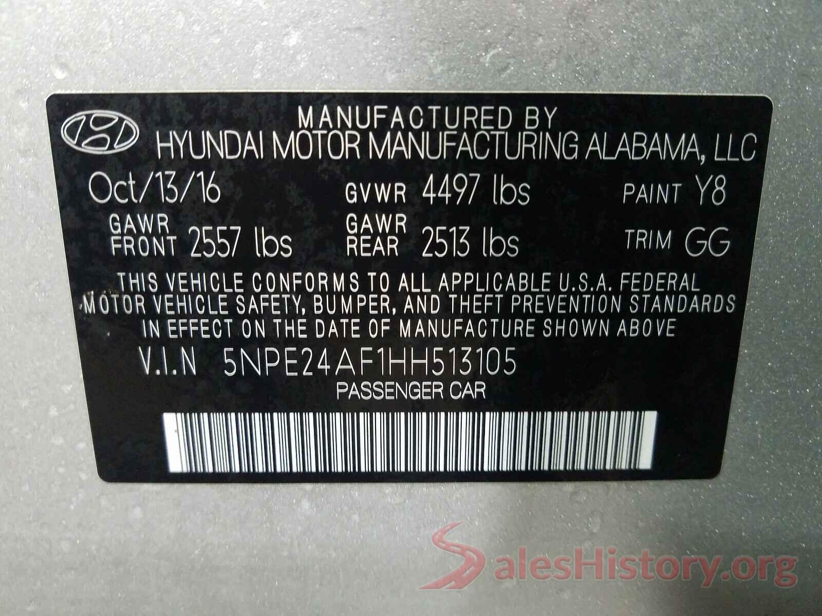 5NPE24AF1HH513105 2017 HYUNDAI SONATA