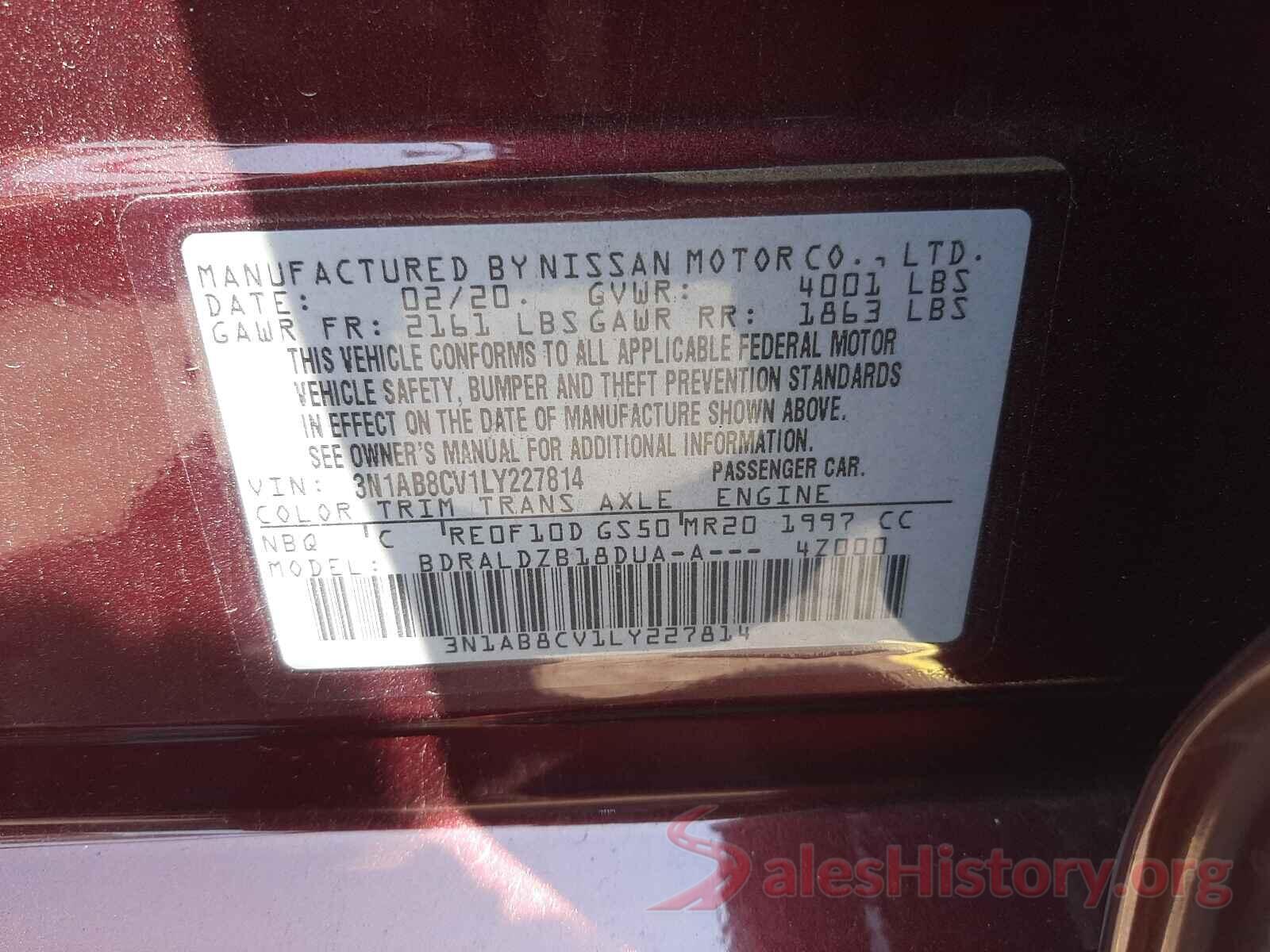 3N1AB8CV1LY227814 2020 NISSAN SENTRA