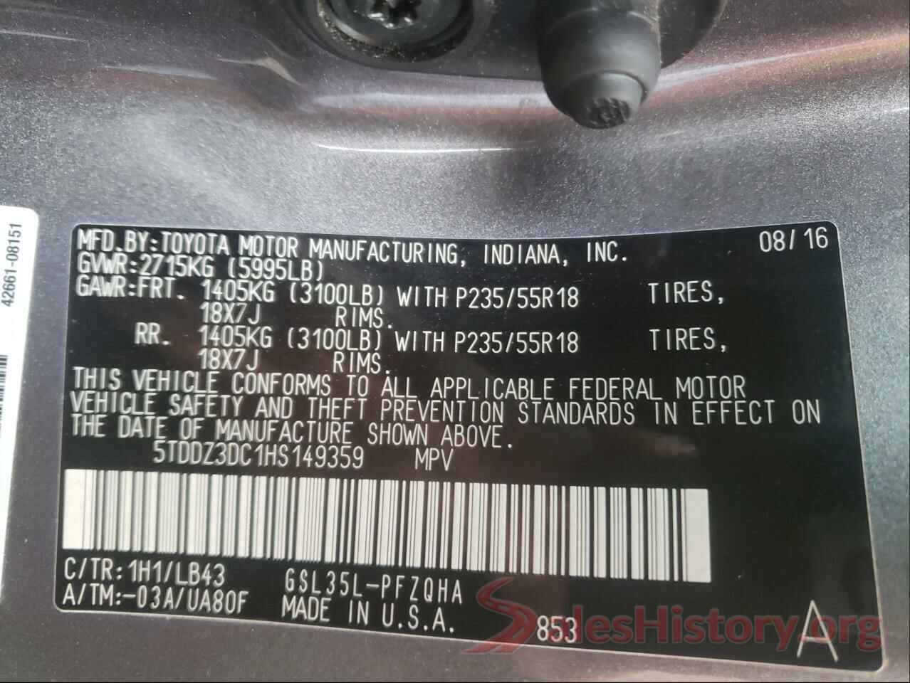 5TDDZ3DC1HS149359 2017 TOYOTA SIENNA