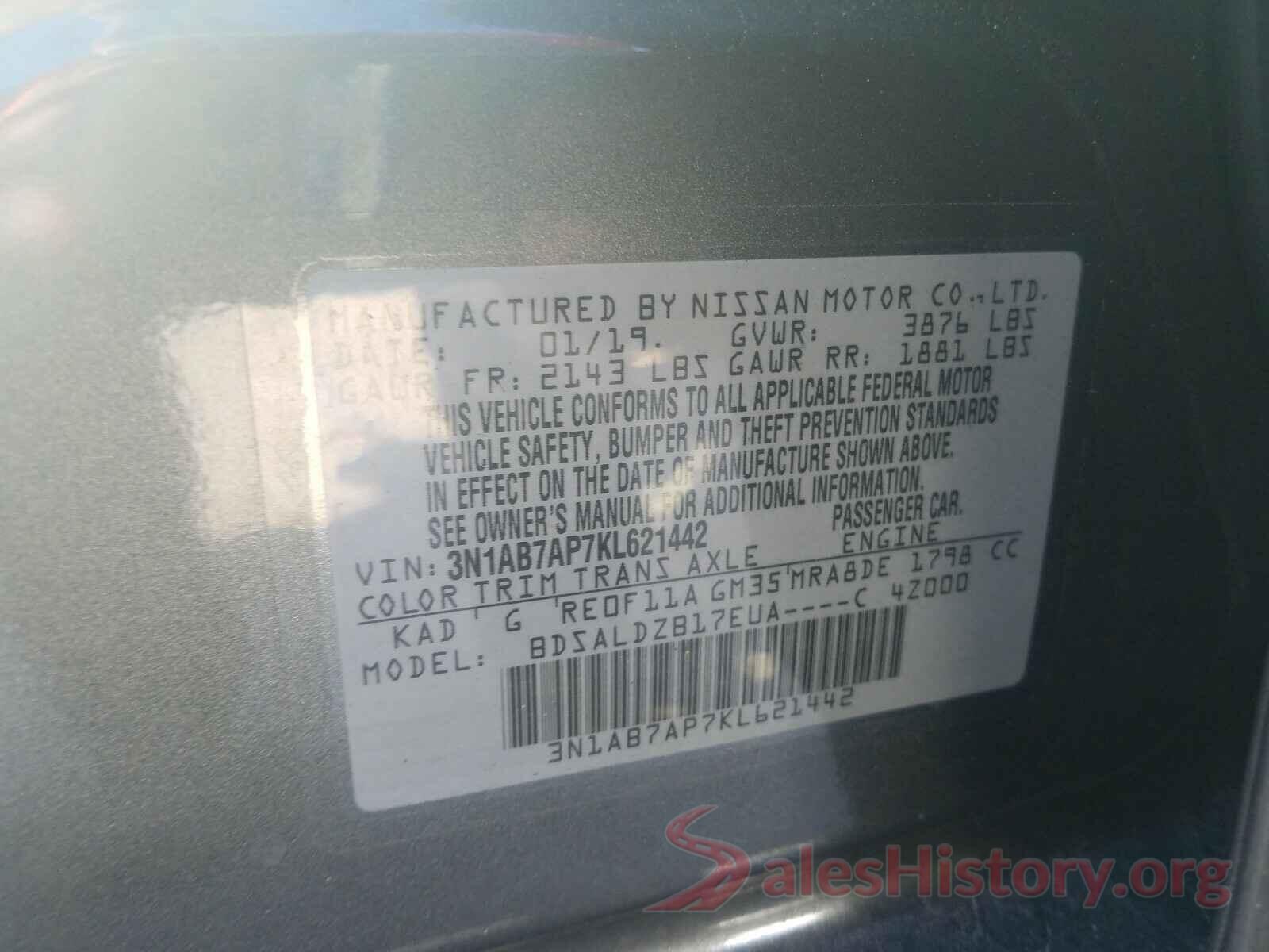 3N1AB7AP7KL621442 2019 NISSAN SENTRA