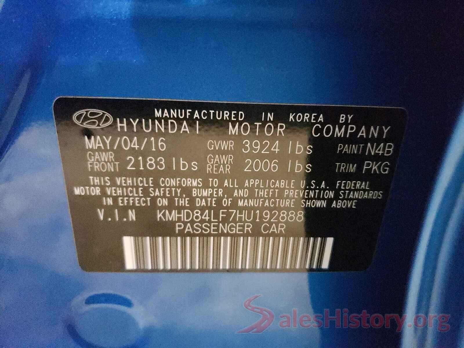 KMHD84LF7HU192888 2017 HYUNDAI ELANTRA