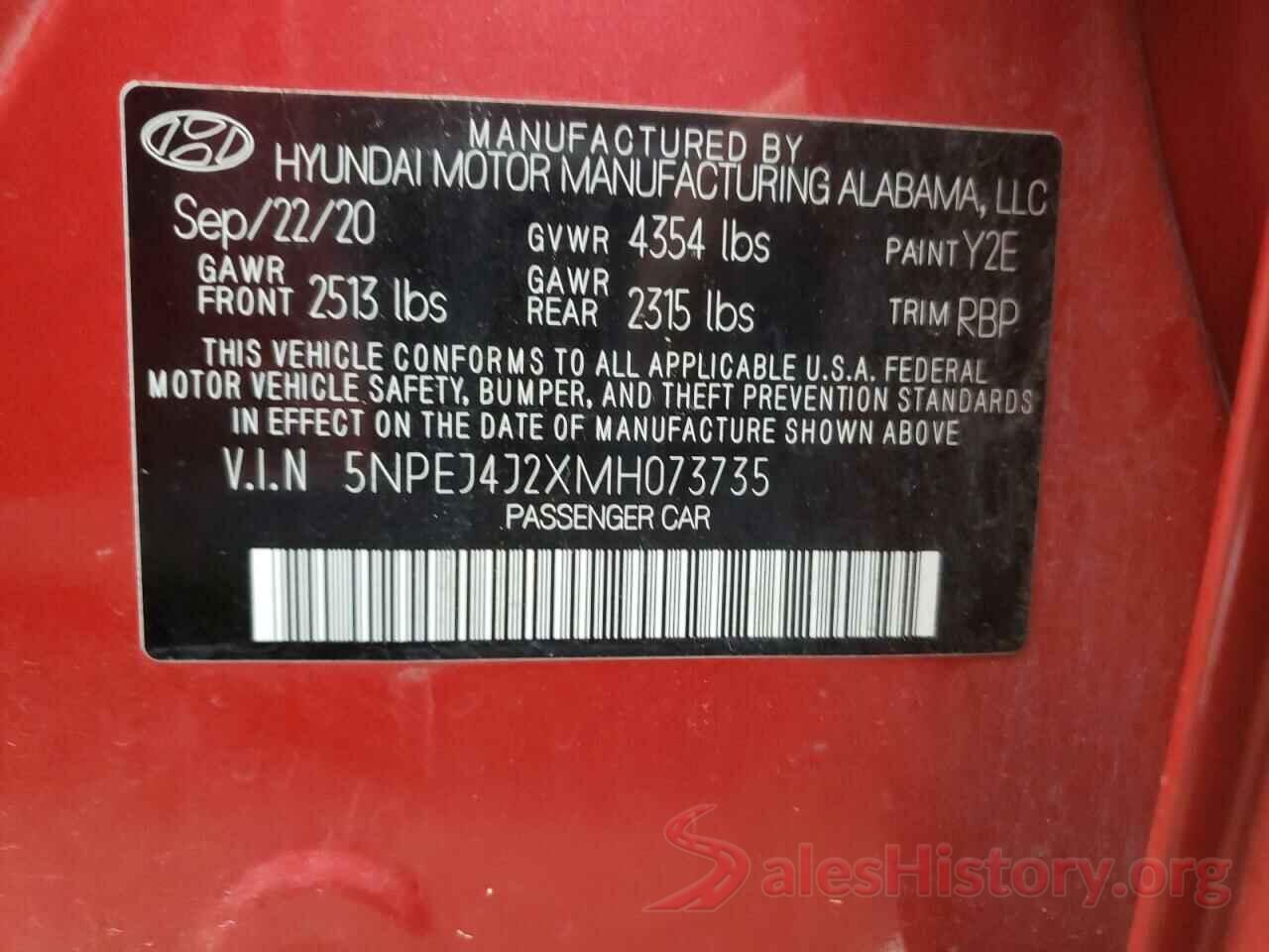 5NPEJ4J2XMH073735 2021 HYUNDAI SONATA