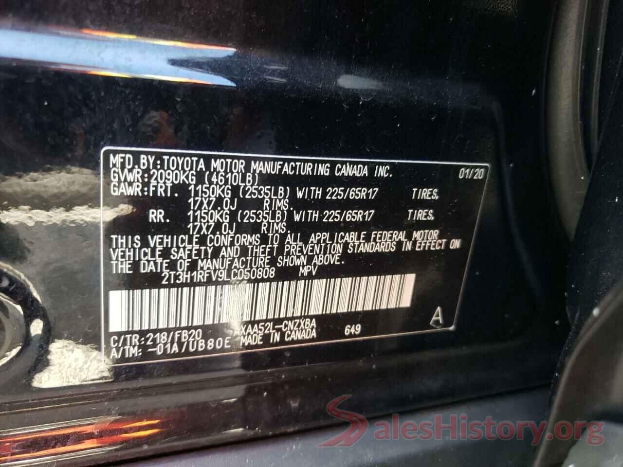 2T3H1RFV9LC050808 2020 TOYOTA RAV4