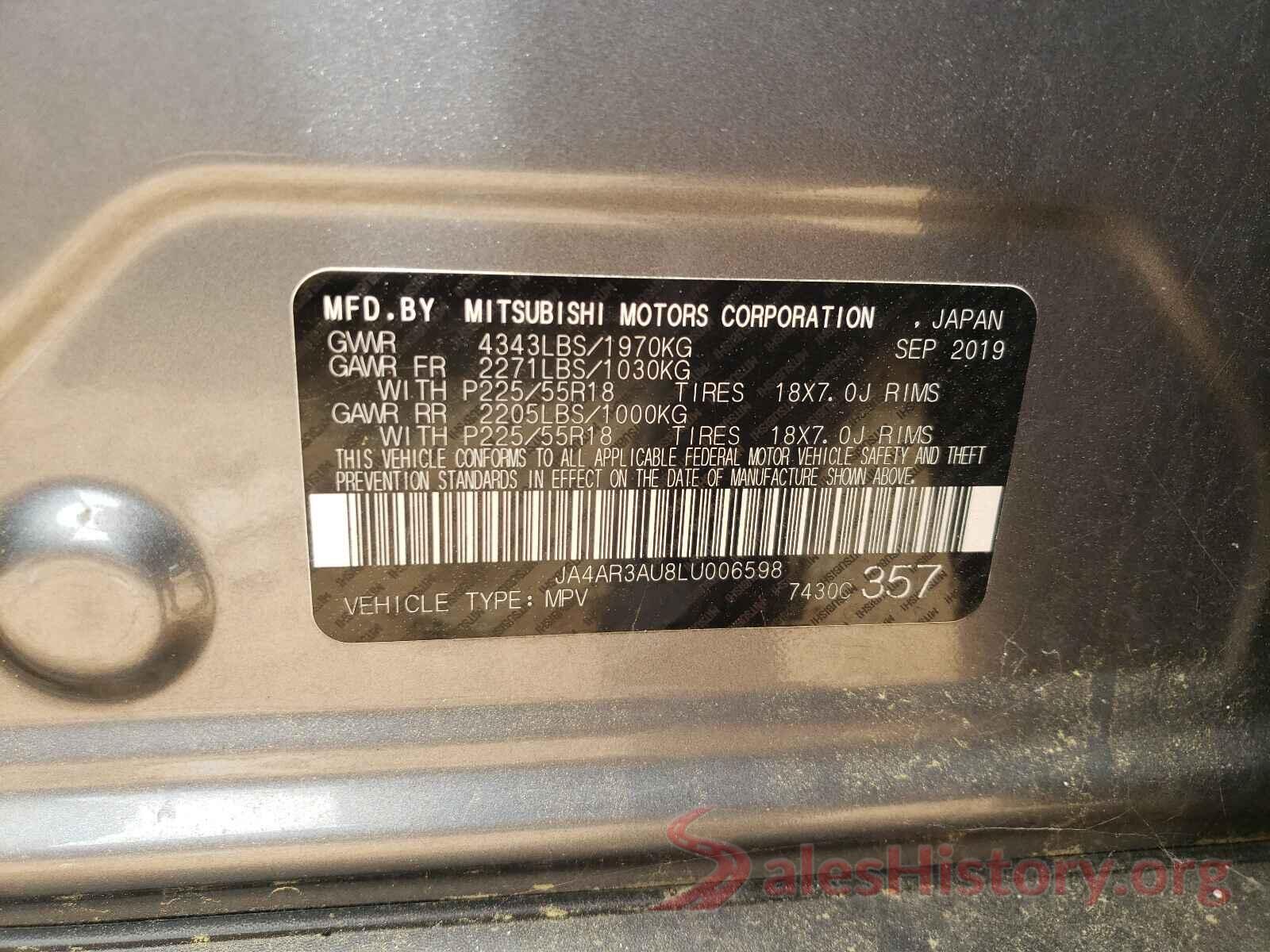 JA4AR3AU8LU006598 2020 MITSUBISHI OUTLANDER