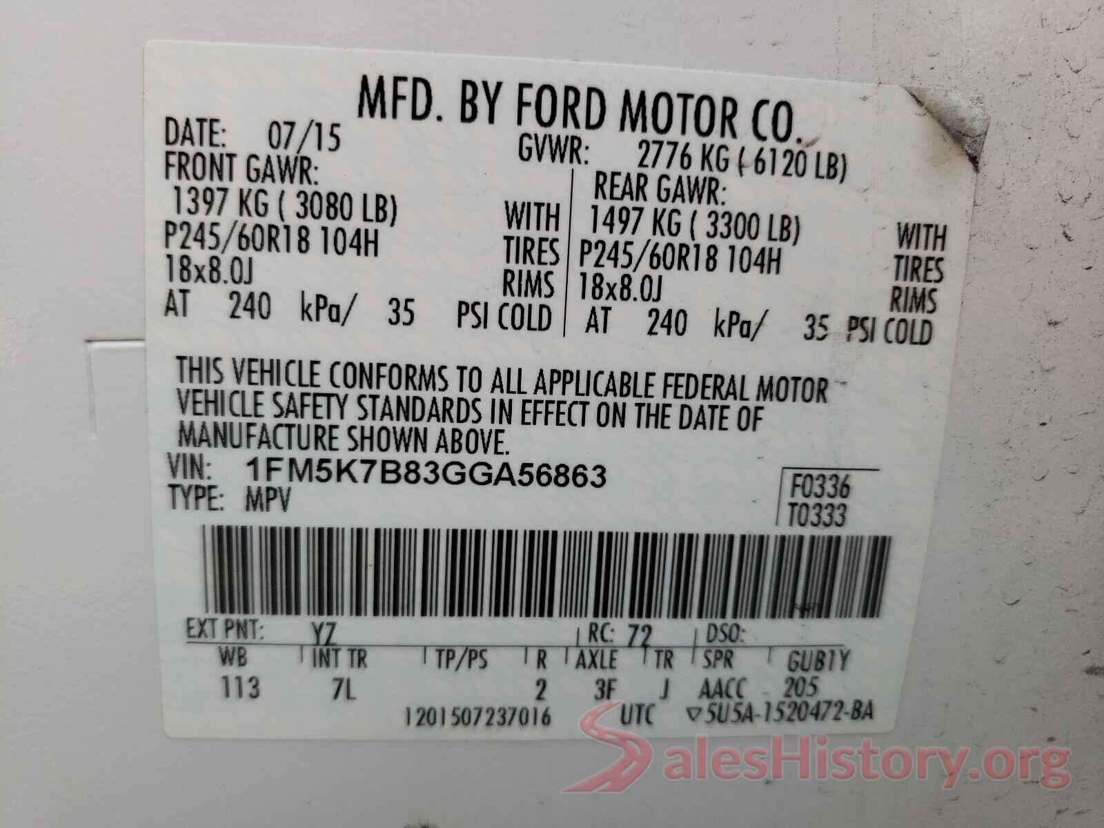 1FM5K7B83GGA56863 2016 FORD EXPLORER