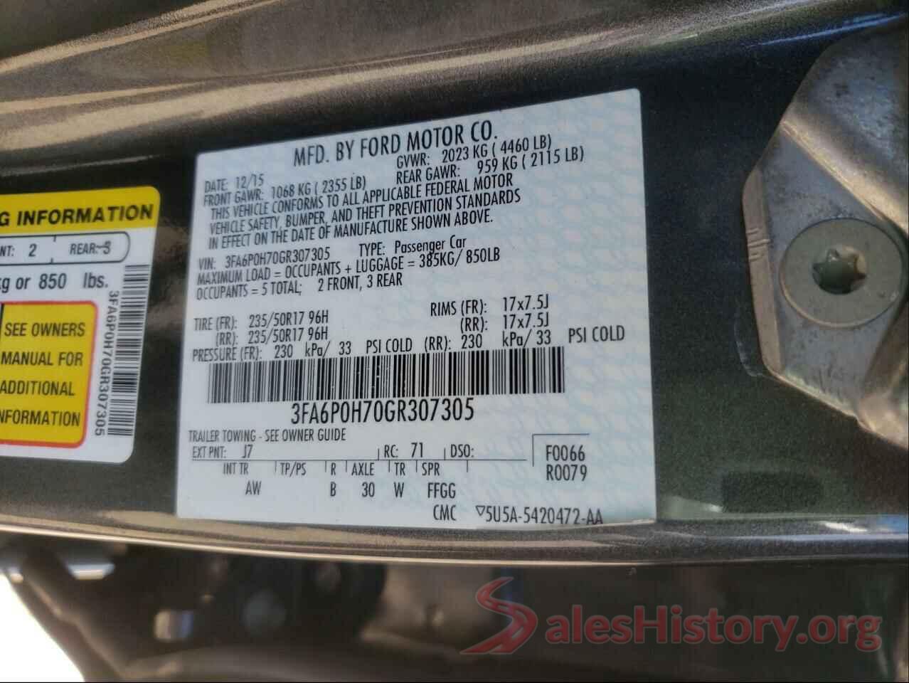 3FA6P0H70GR307305 2016 FORD FUSION