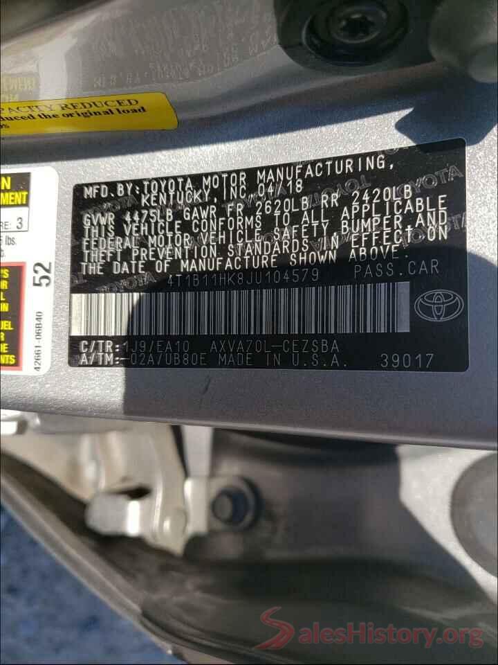 4T1B11HK8JU104579 2018 TOYOTA CAMRY