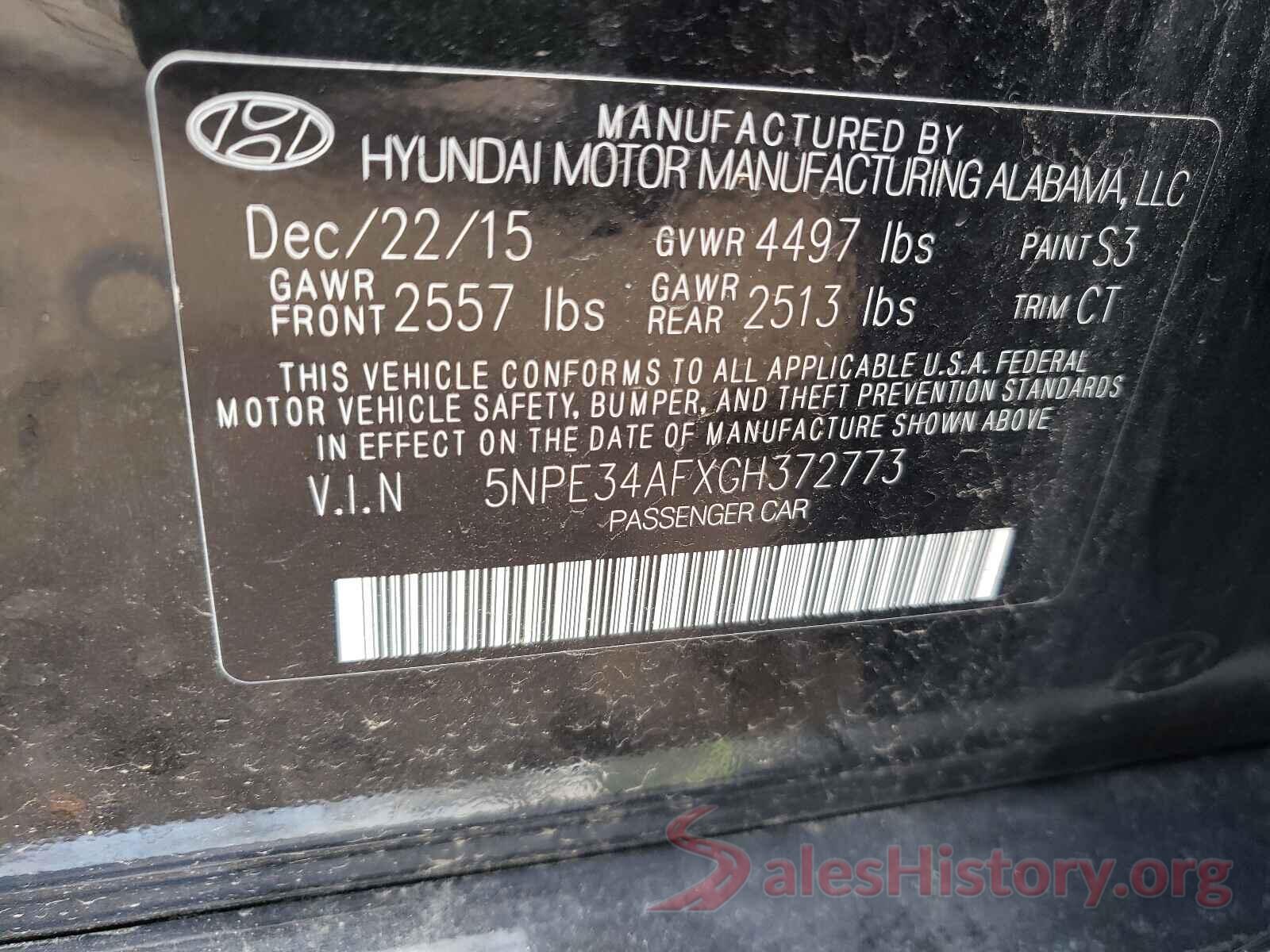 5NPE34AFXGH372773 2016 HYUNDAI SONATA