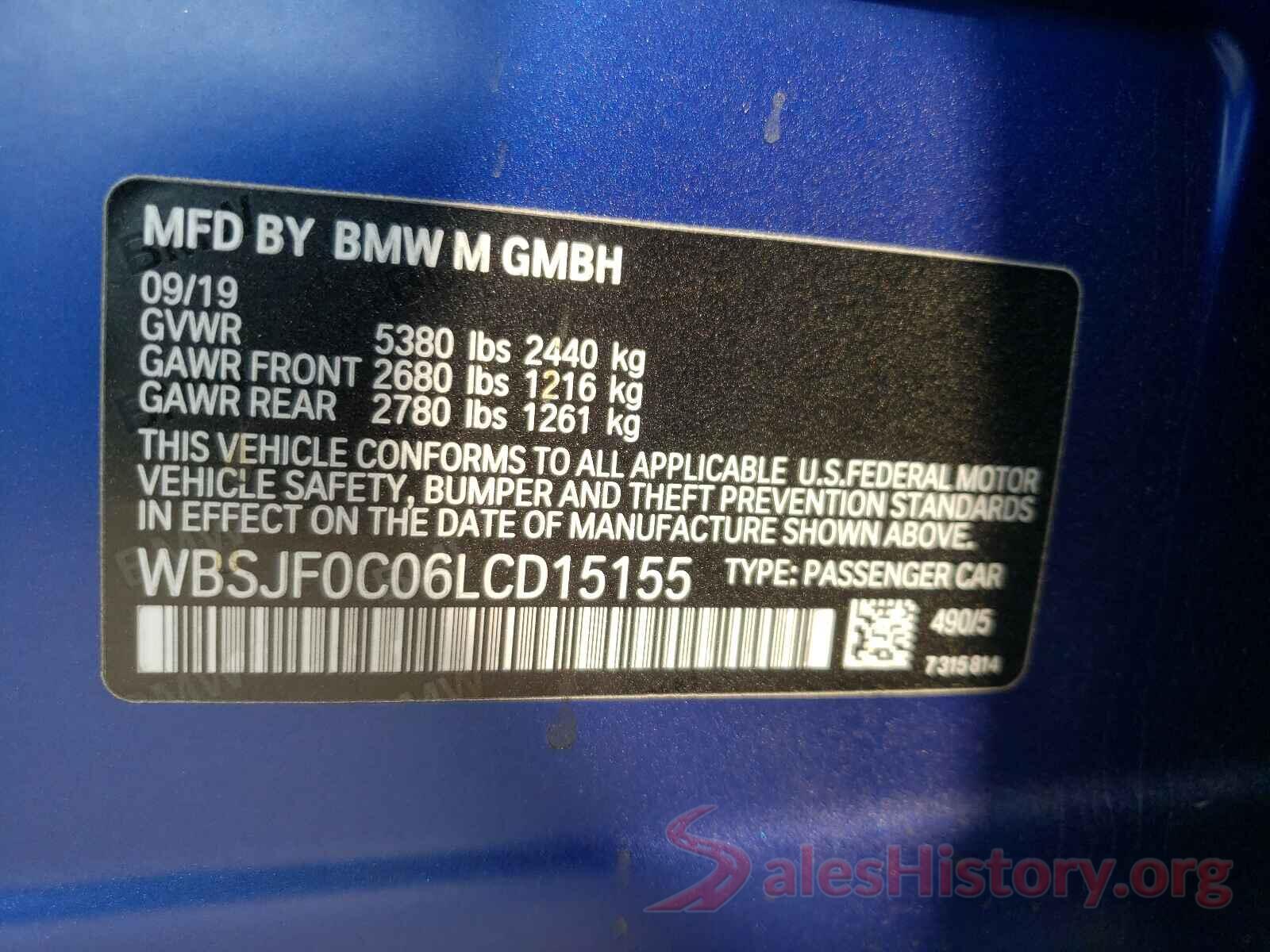 WBSJF0C06LCD15155 2020 BMW M5