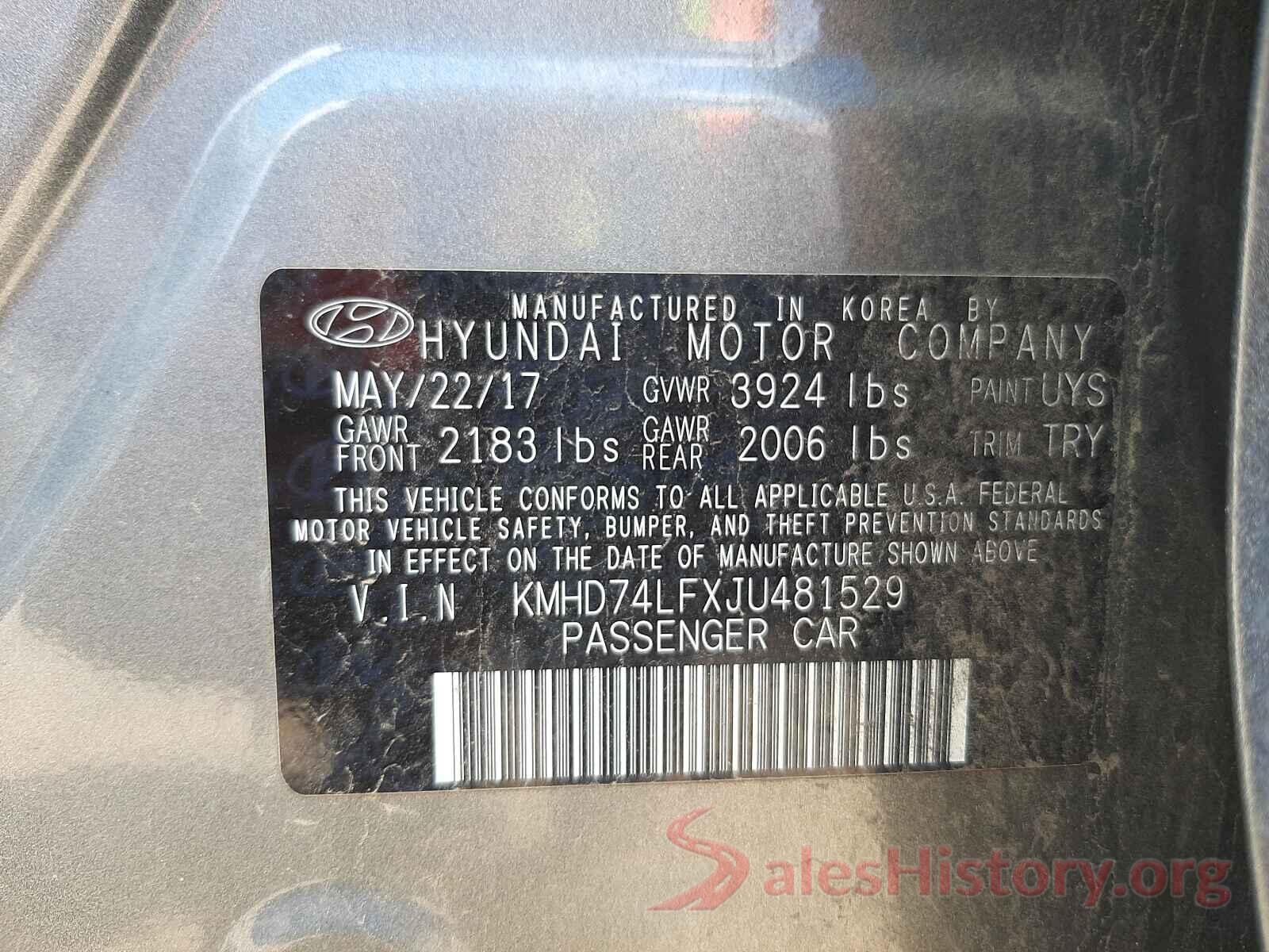 KMHD74LFXJU481529 2018 HYUNDAI ELANTRA