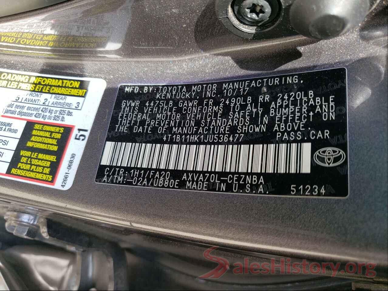 4T1B11HK1JU536477 2018 TOYOTA CAMRY