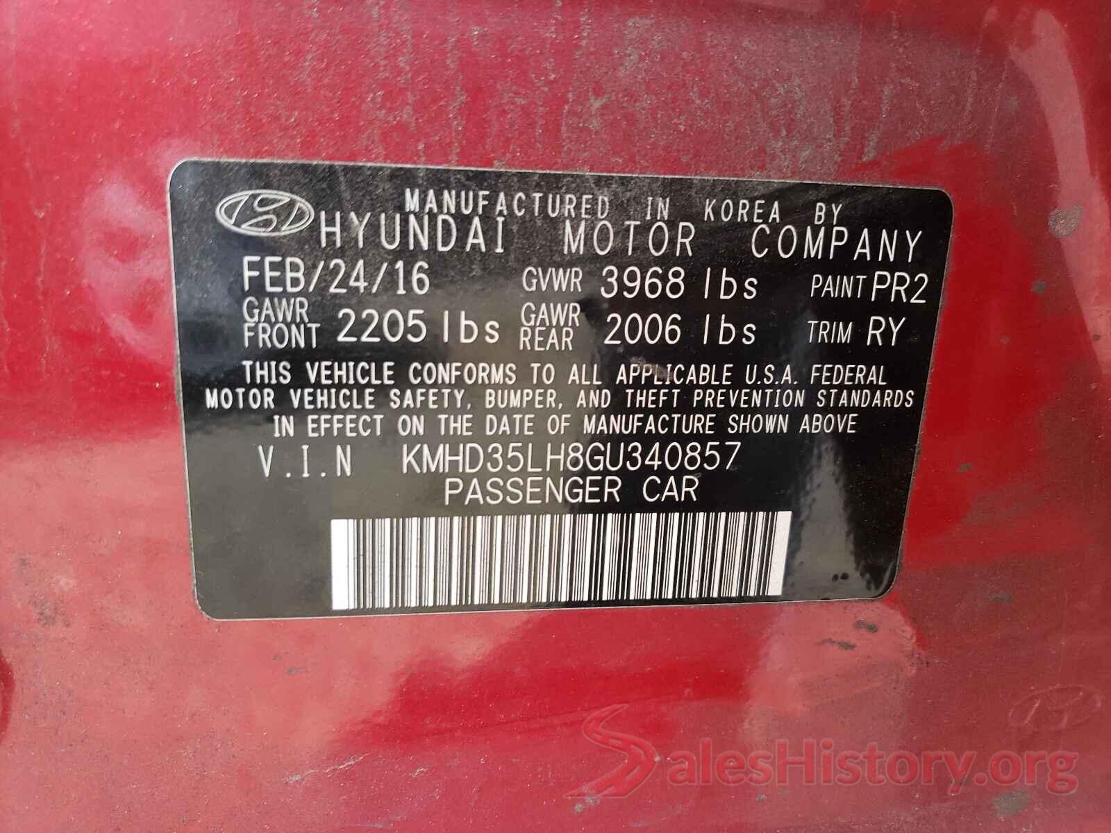 KMHD35LH8GU340857 2016 HYUNDAI ELANTRA