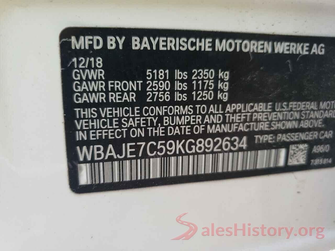 WBAJE7C59KG892634 2019 BMW 5 SERIES