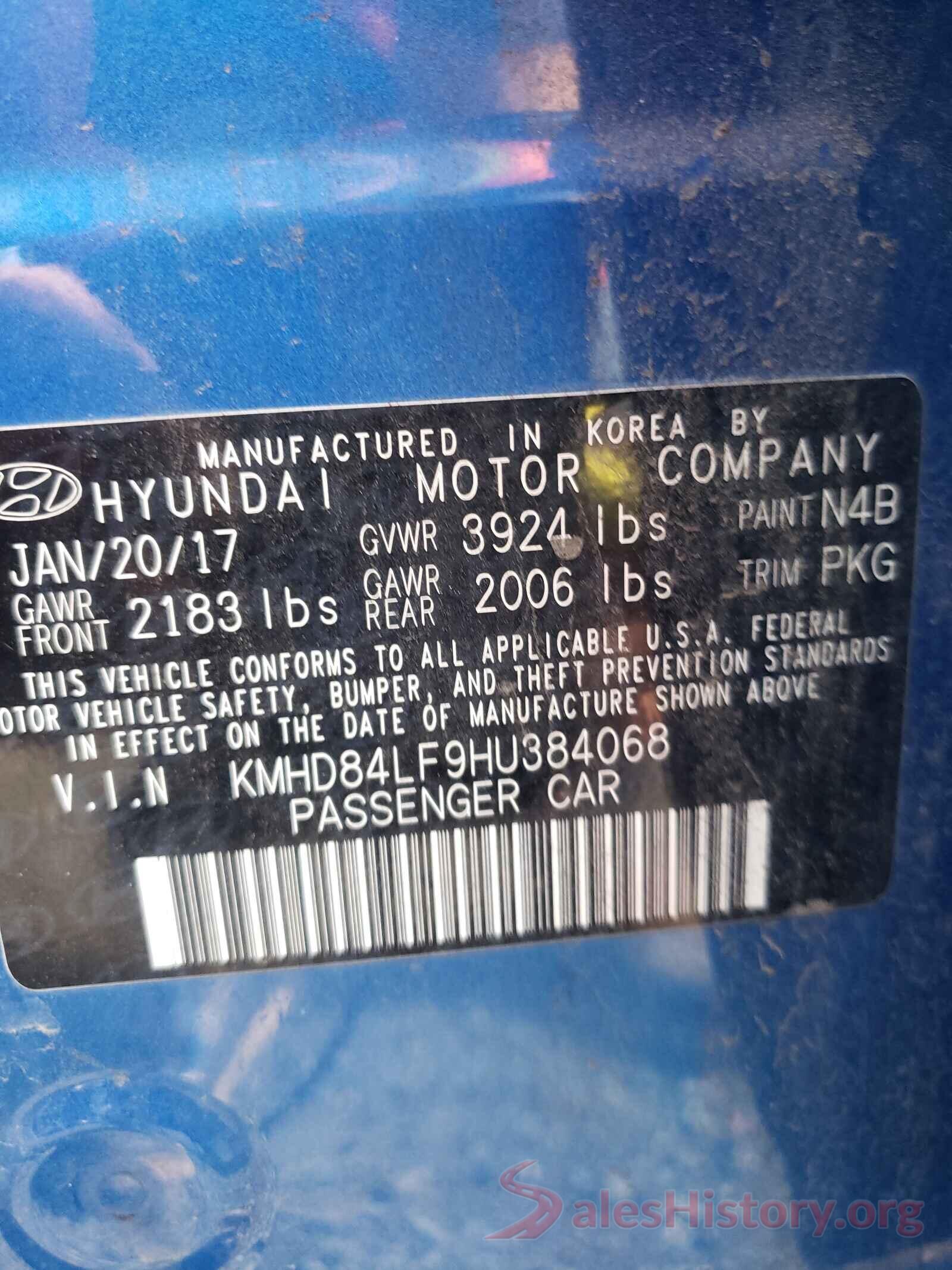 KMHD84LF9HU384068 2017 HYUNDAI ELANTRA