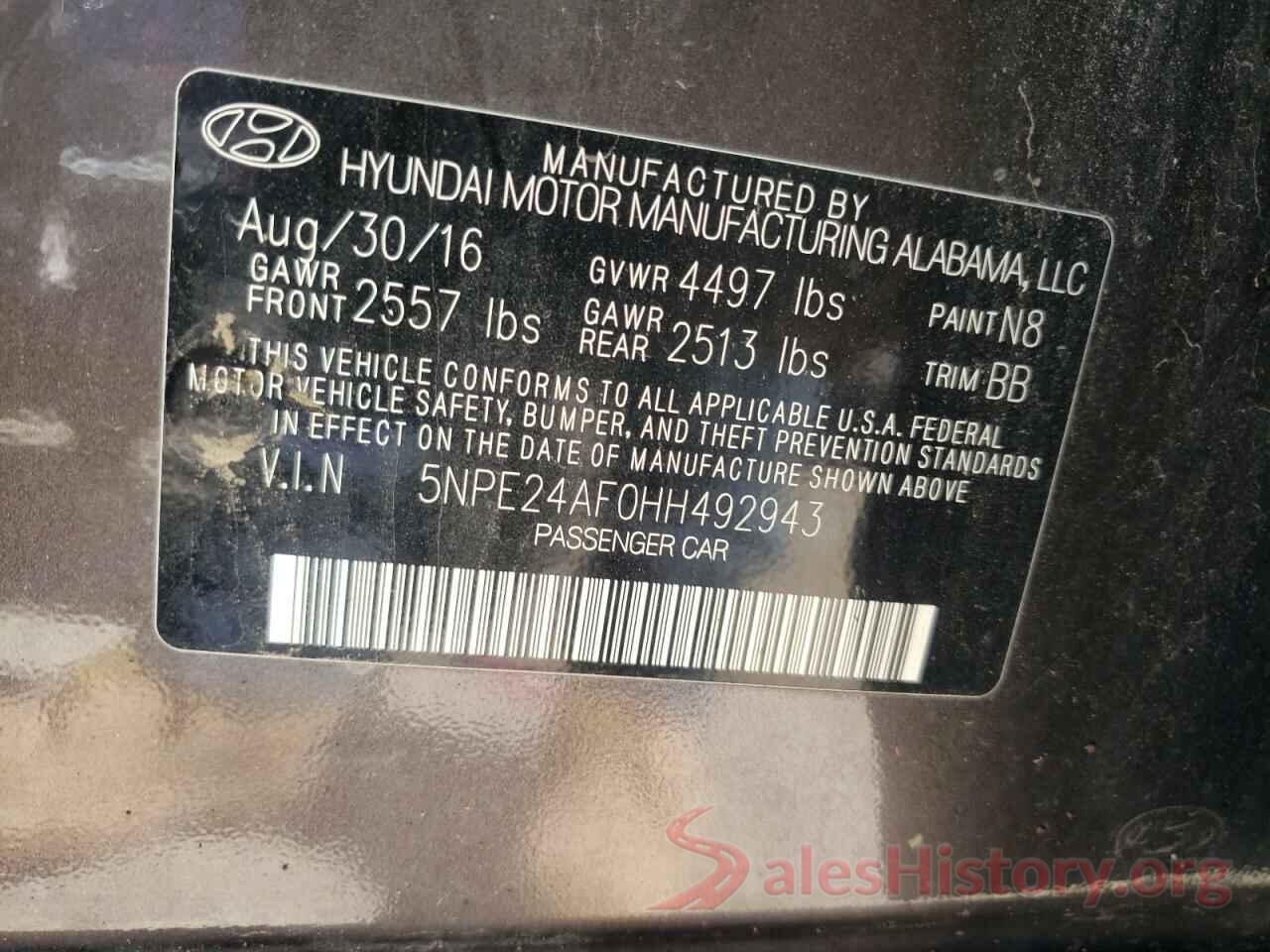 5NPE24AF0HH492943 2017 HYUNDAI SONATA