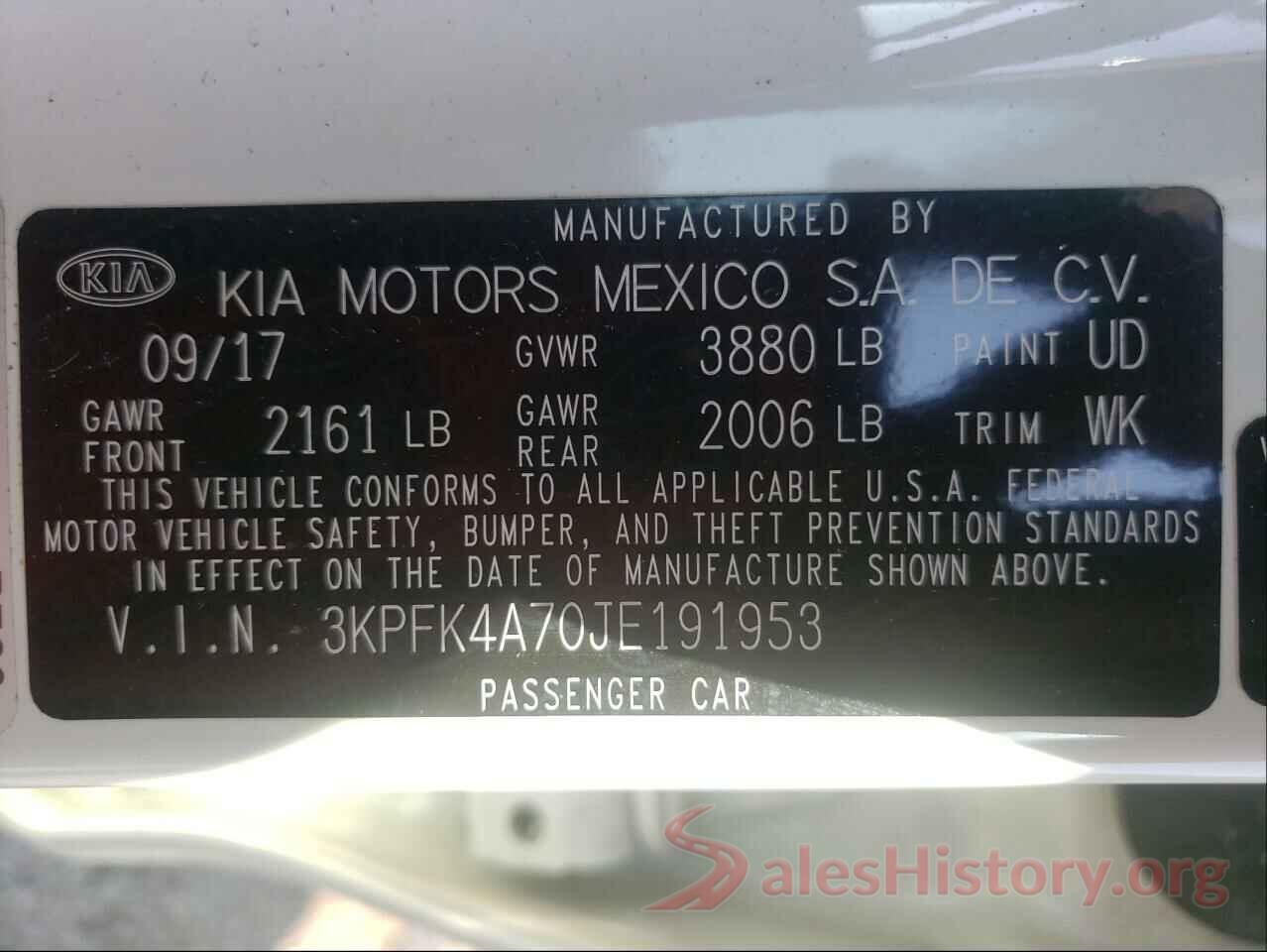 3KPFK4A70JE191953 2018 KIA FORTE