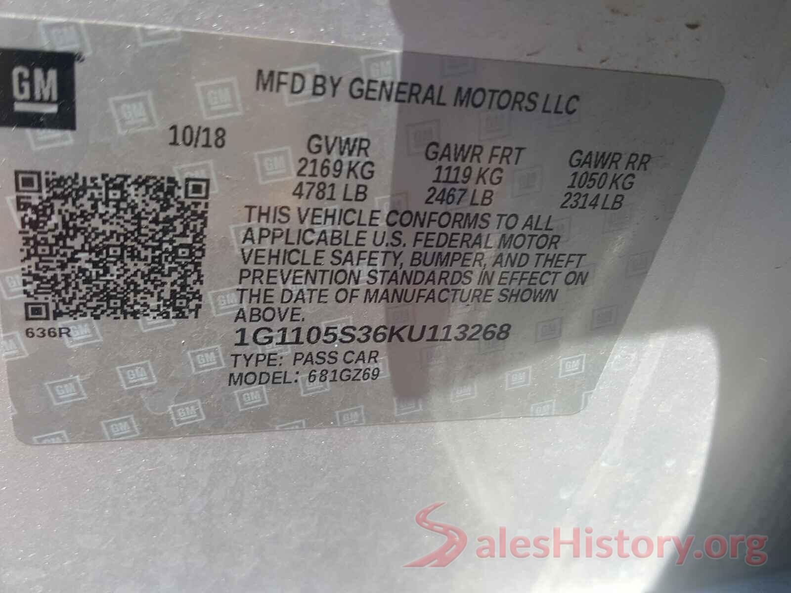 1G1105S36KU113268 2019 CHEVROLET IMPALA