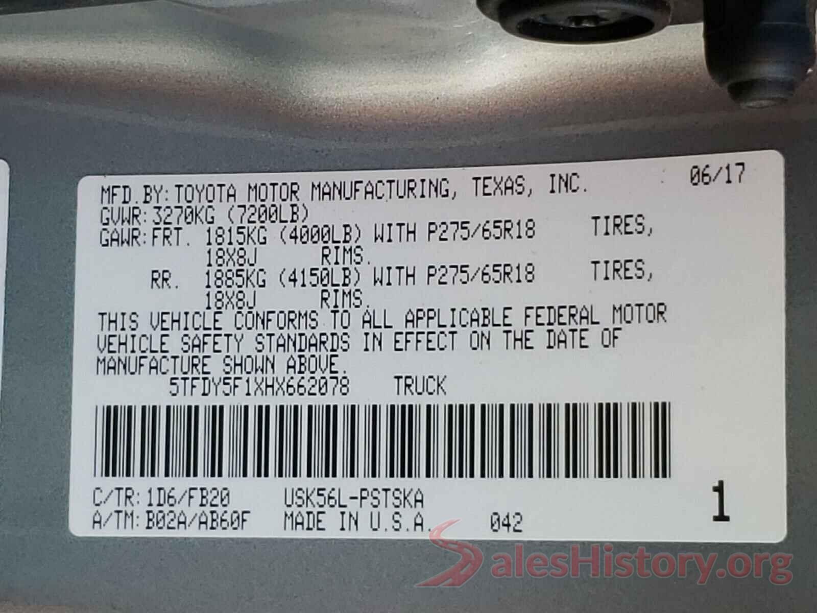 5TFDY5F1XHX662078 2017 TOYOTA TUNDRA