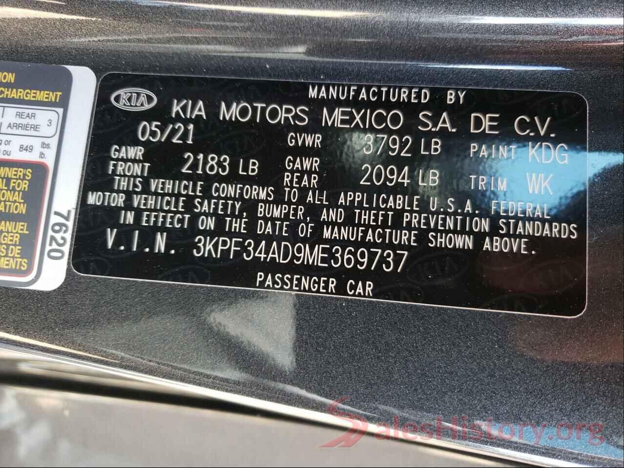 3KPF34AD9ME369737 2021 KIA FORTE