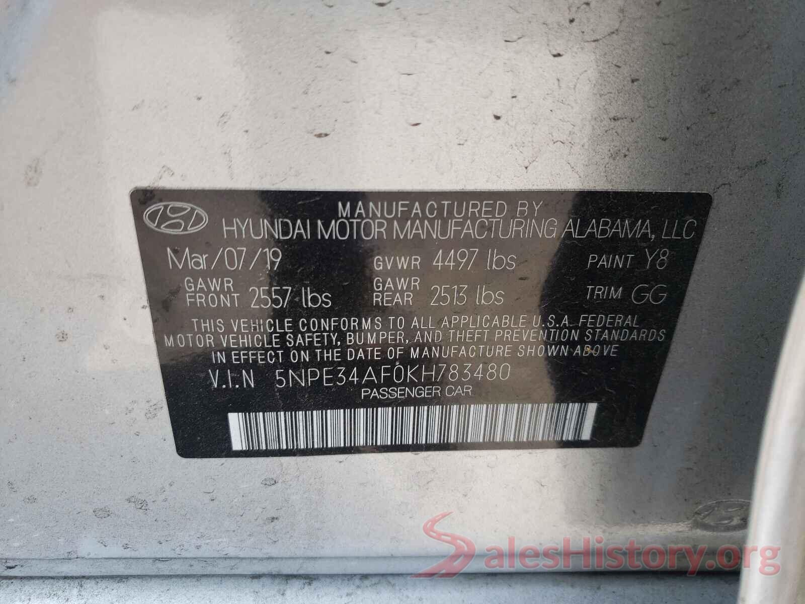 5NPE34AF0KH783480 2019 HYUNDAI SONATA